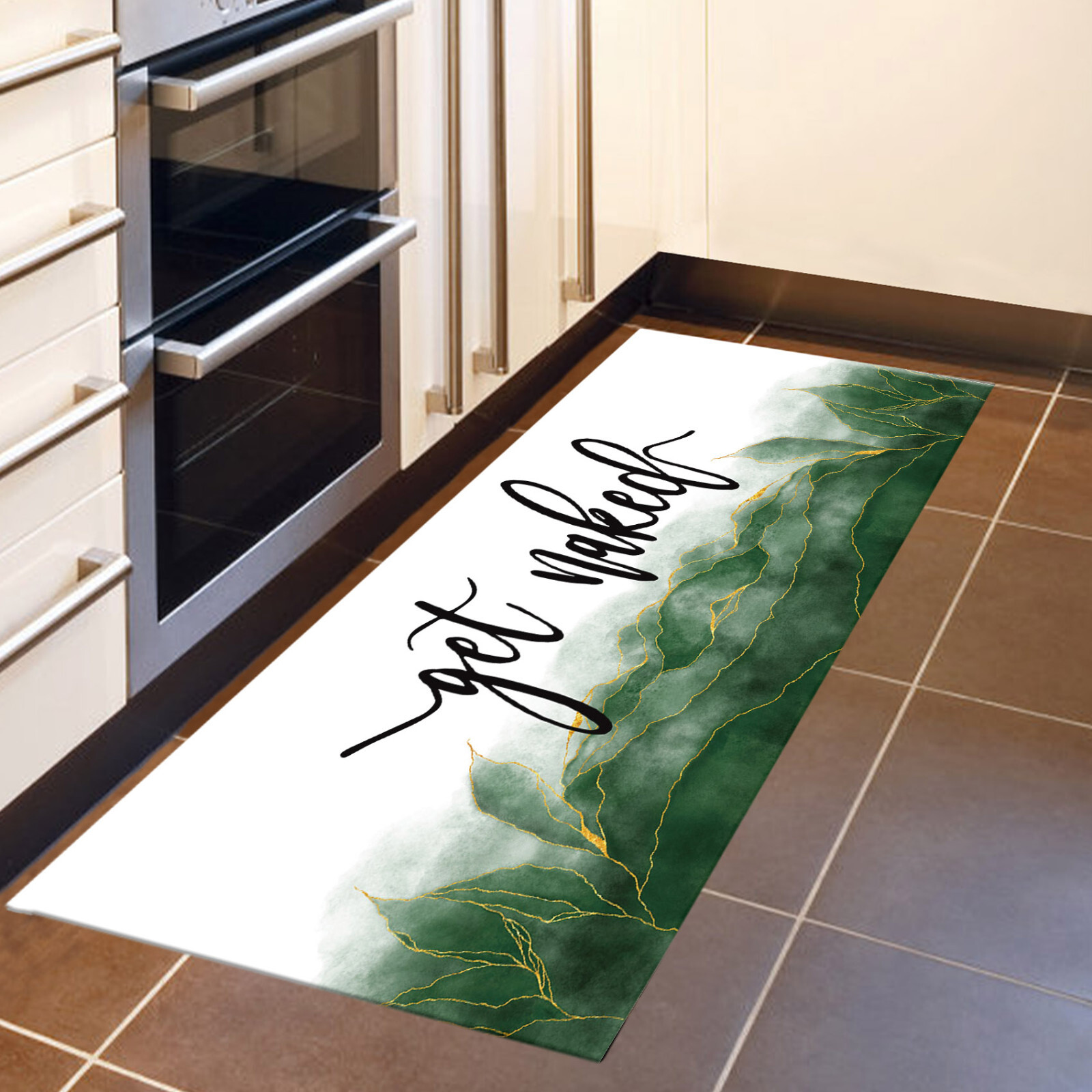 Funny Quotes Green Marble Kitchen Mat Non-Slip Carpet Bedroom Floor Area Rugs