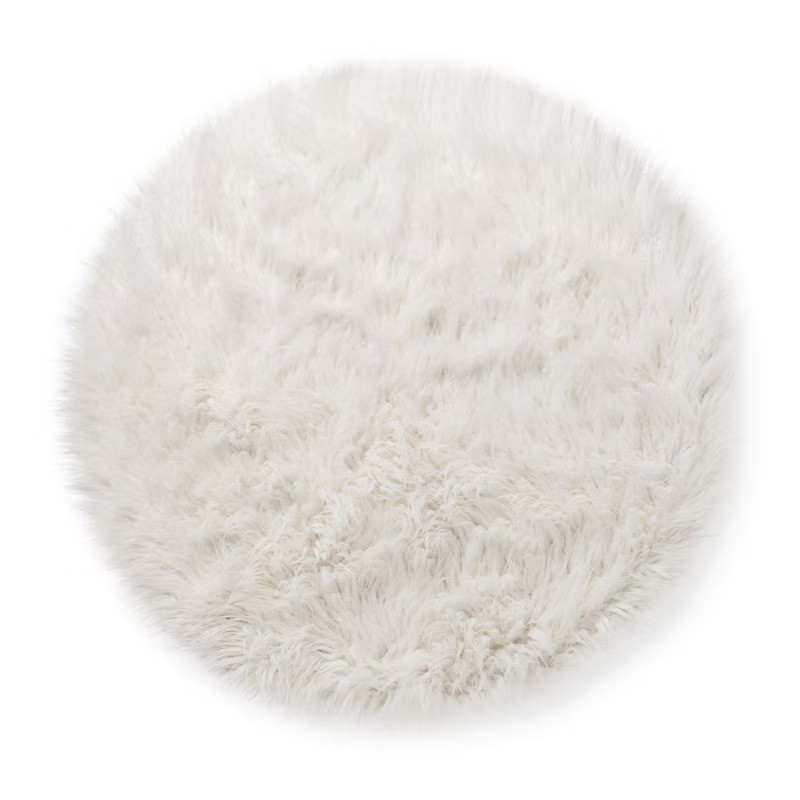 3' Faux Fur Round Kids' Rug White