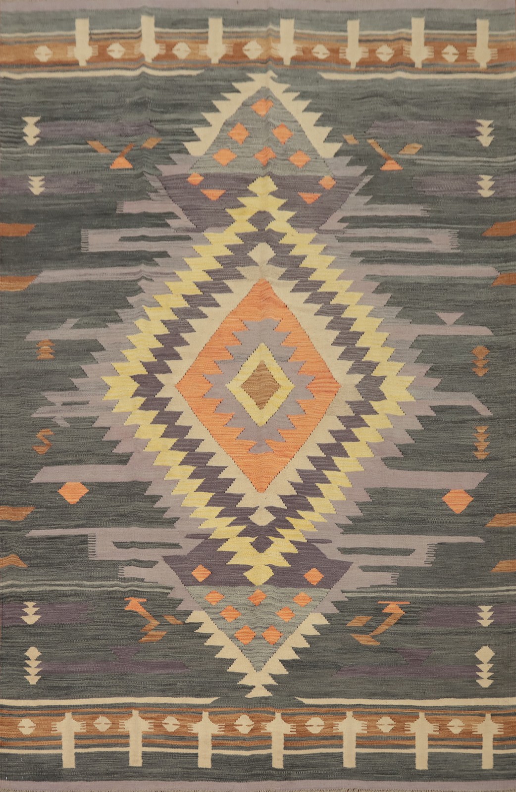 Hand Woven Oriental Bold Geometric Design Earthy Southwestern Kilim Rug 7×10 Ft