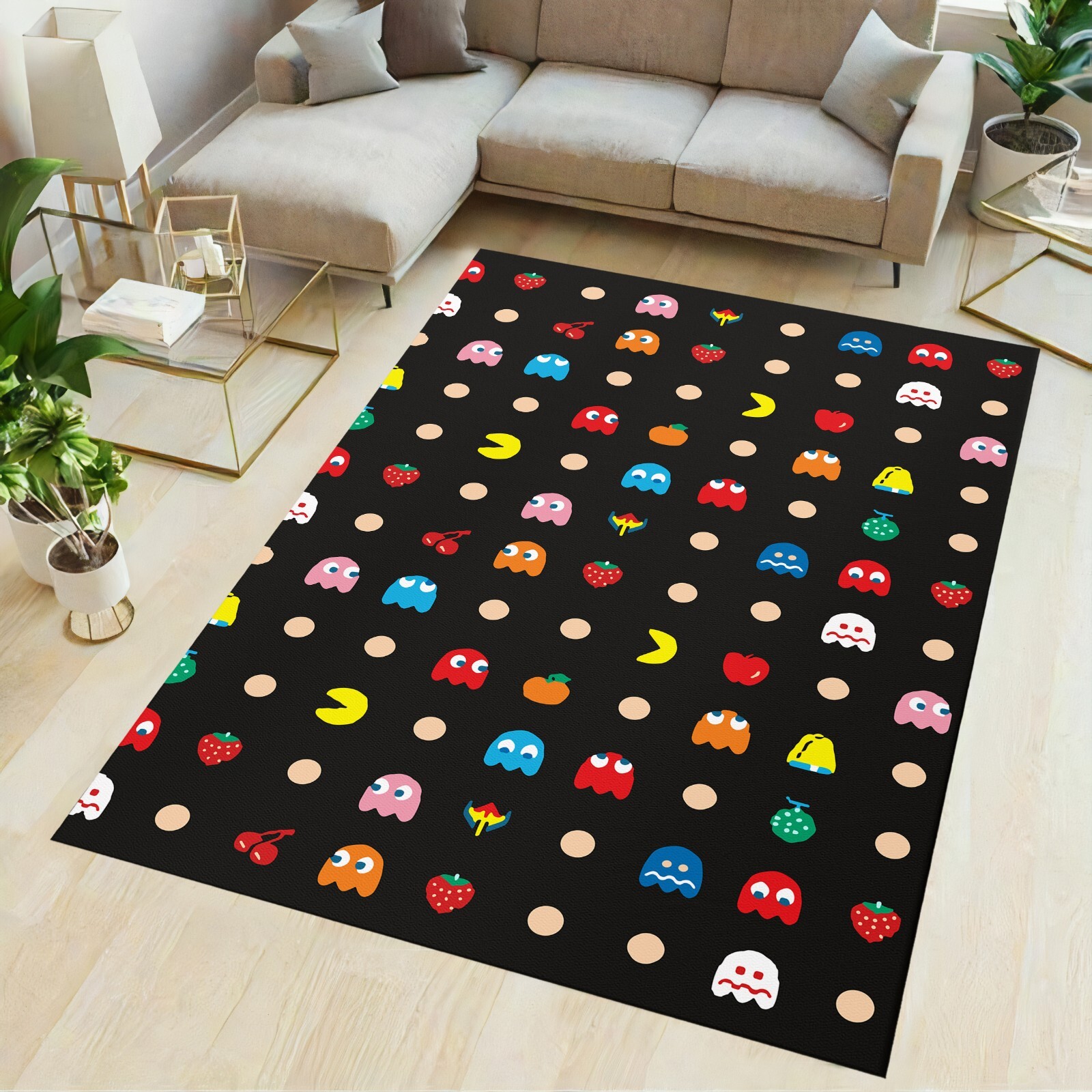 Game rug, fruit rug, game room rug, arcade room rug, fun area rug