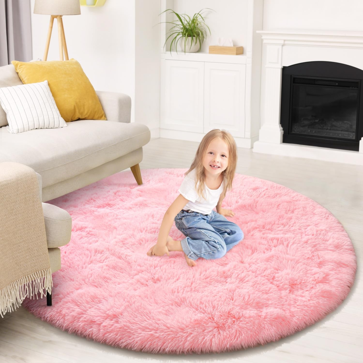 KIXINWA Round Rug for Bedroom, 4×4 Fluffy Soft Circle Area Rugs for Kids Girls