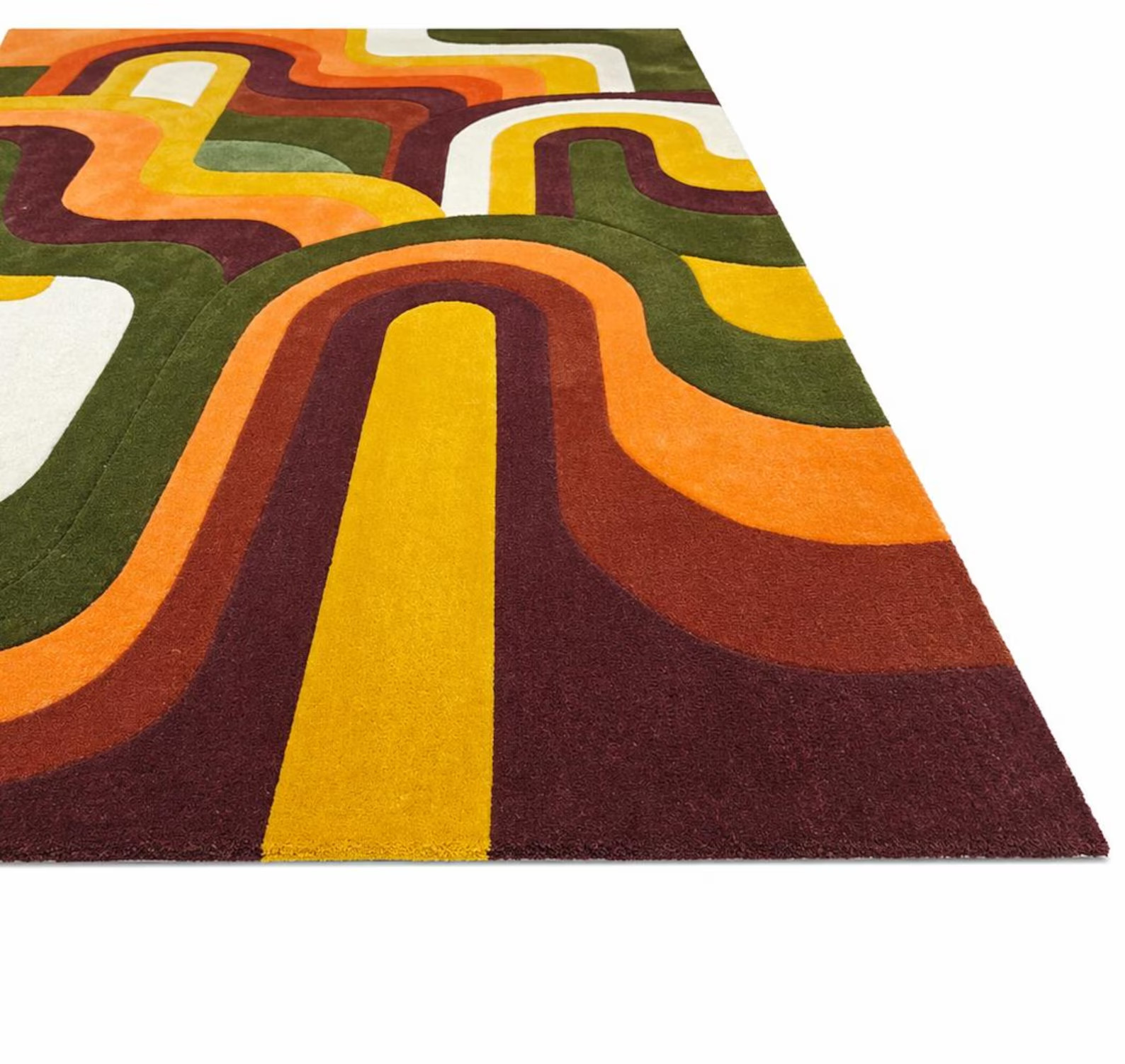 Retro Geometric Wool Rug – Mid Century Modern Earth Tone Floor Decor 8×12|9×15