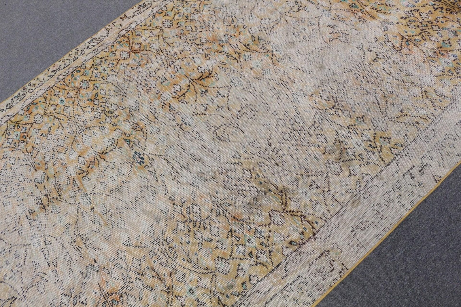 5,2×10,2 ft Rug, Turkish Vintage Rug, Yellow Blue Plants & trees Wool Rug