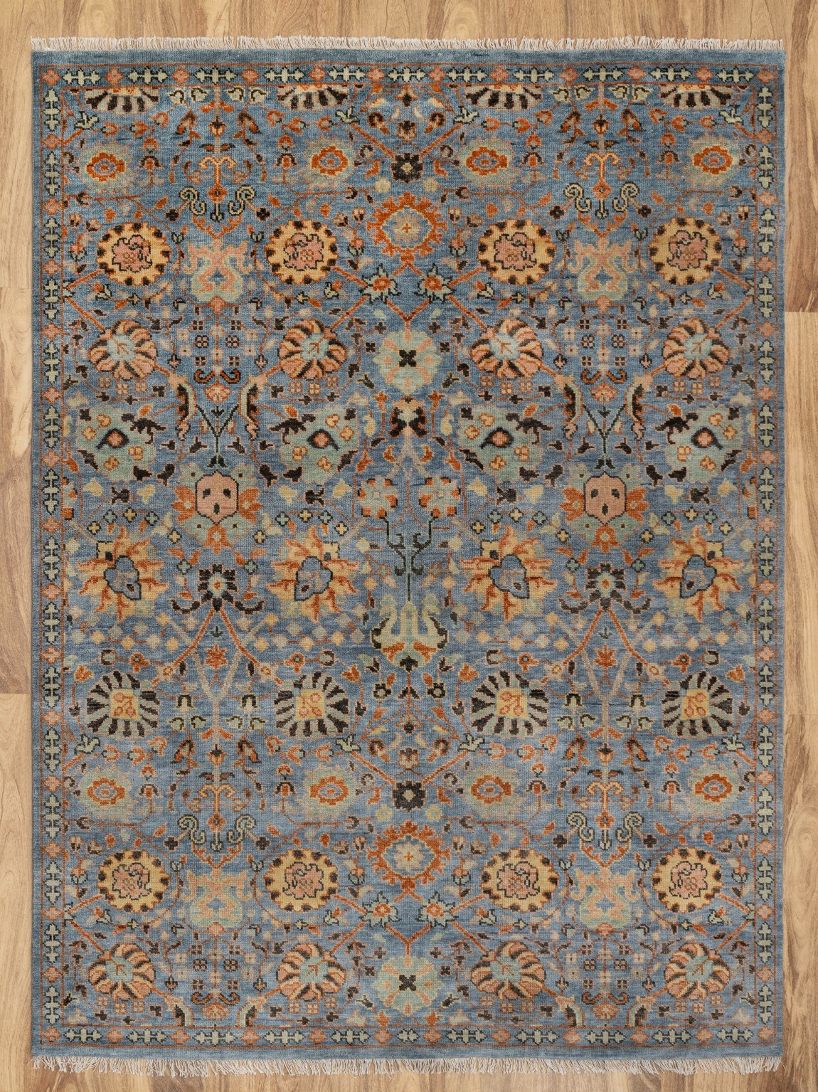 Blue Wool Hand Knotted Turkish Oushak Inspired High Quality Living Room Rug