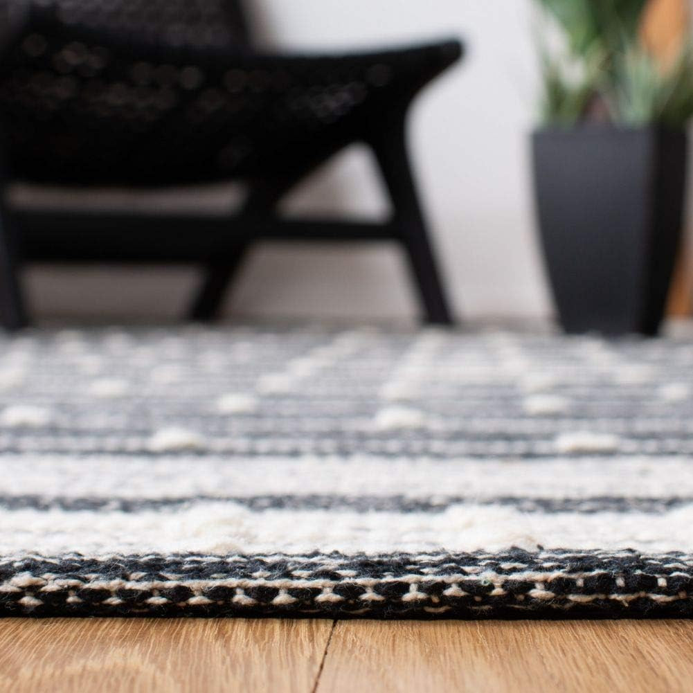 8′ x 10′ Black/Ivory Striped Handmade Cotton Area Rug