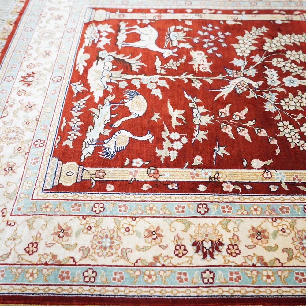 Zhiyi 2.5x4ft Handwoven Silk Area Rug Red For Prayer Hand-knotted Carpet 388A