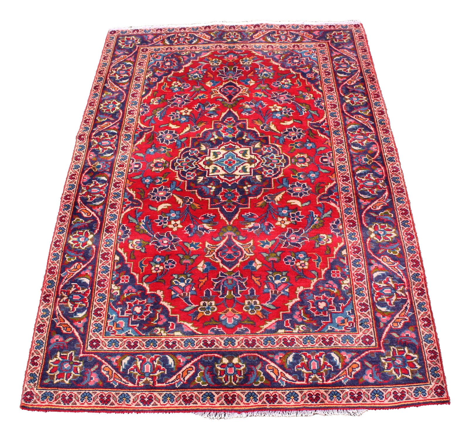 Oriental Floral Medallion Turkish 3′ 3″ x 4′ 9″ Red Hand Knotted Area Rug