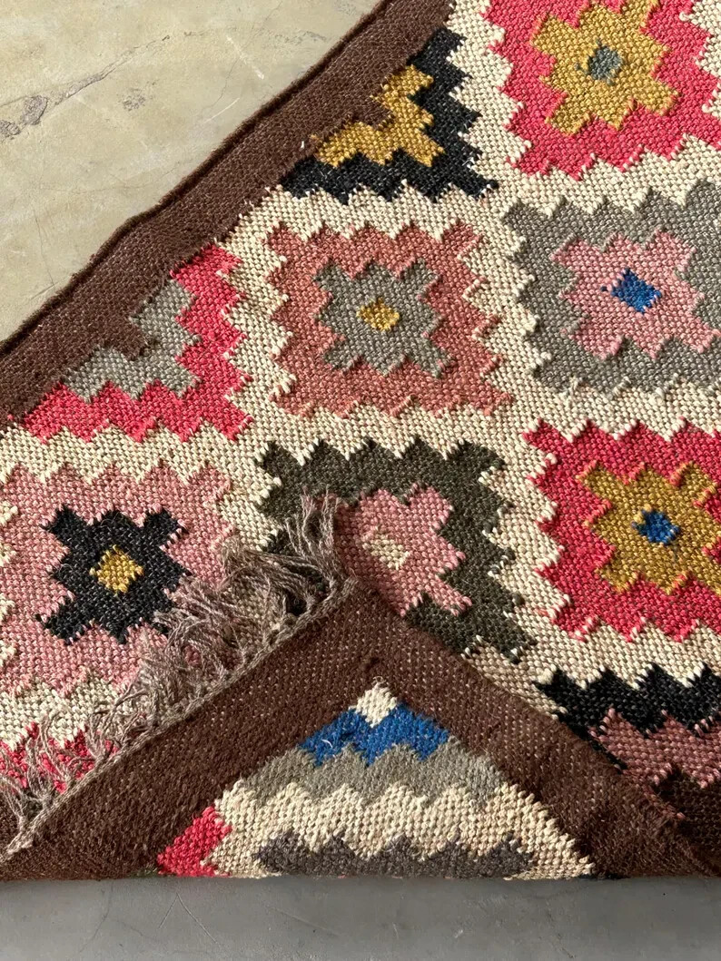 Wool Jute Vintage Kilim Rug moroccan navajo rug tribal southwestern kilim runner
