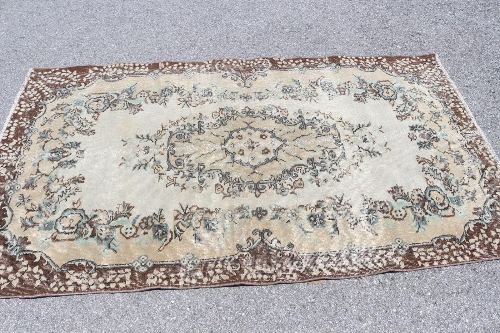 Turkish Vintage Area Rug 3,9×6,8 ft (118×207 cm), Brown Striped Rug