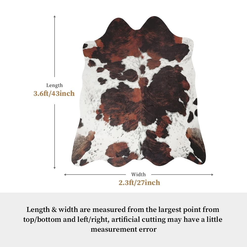 Cow Hide Rug Small 2.3×3.6 FT Cow Print Rugs Faux Cowhide Carpet Area Non-Sli…
