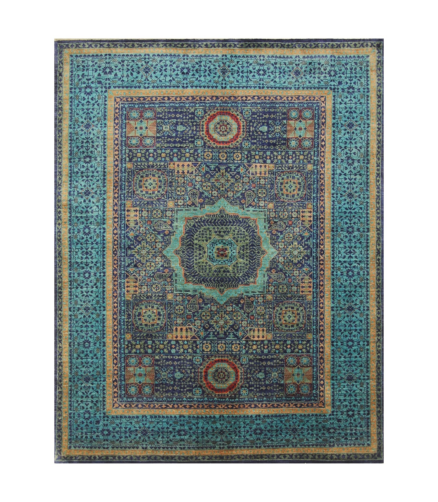 5×7 ft Blue Mamluk Afghan Hand Knotted Wool Medallion Rug