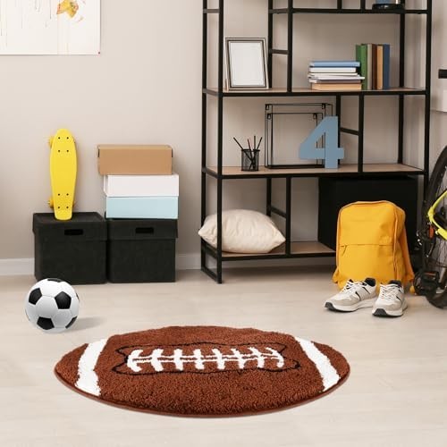 Football Rug 34×22 Inch Soft Microfiber Kids Playroom Carpet Non Slip TPR