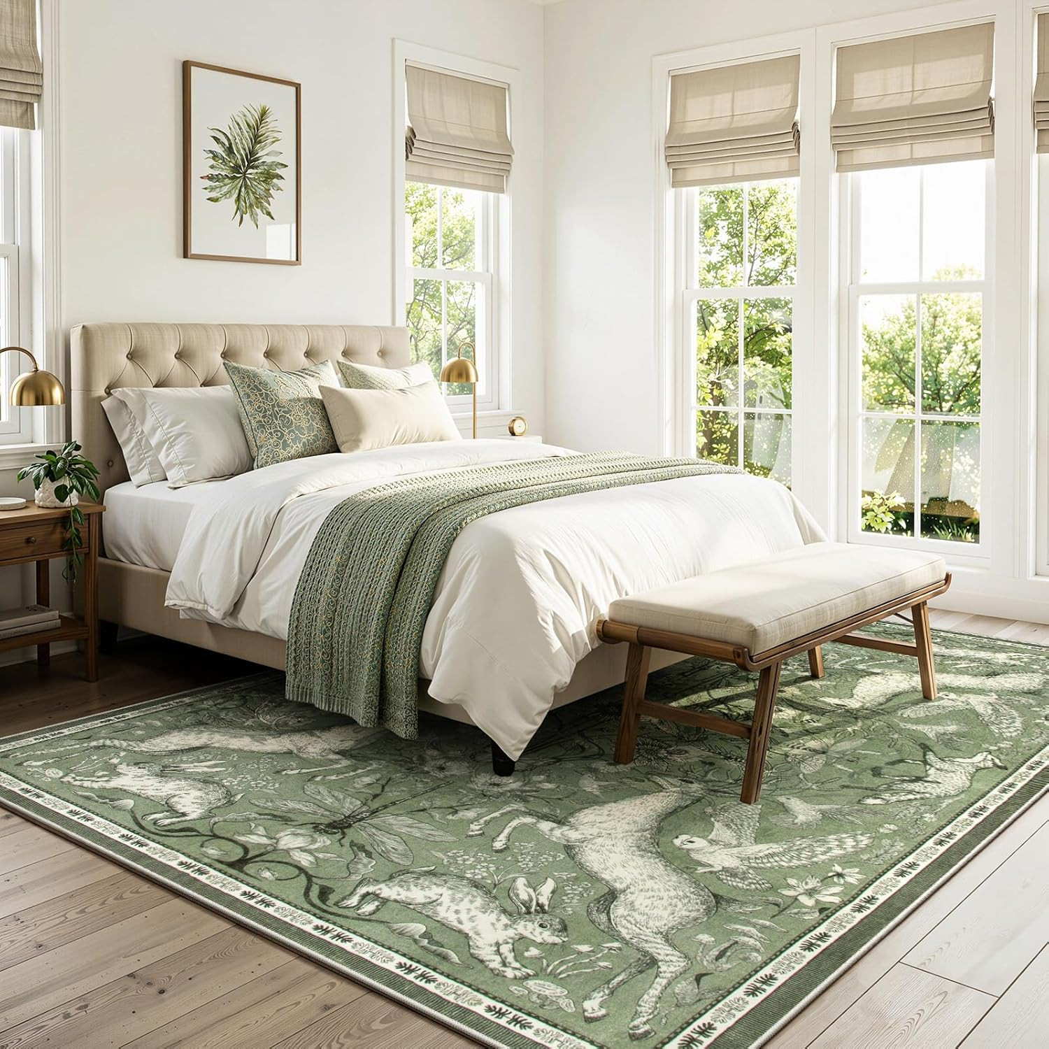 Dorval 6X9 Washable Deer Rug, Boho Woodland Nature Area Rug, Non Slip Low Pile S