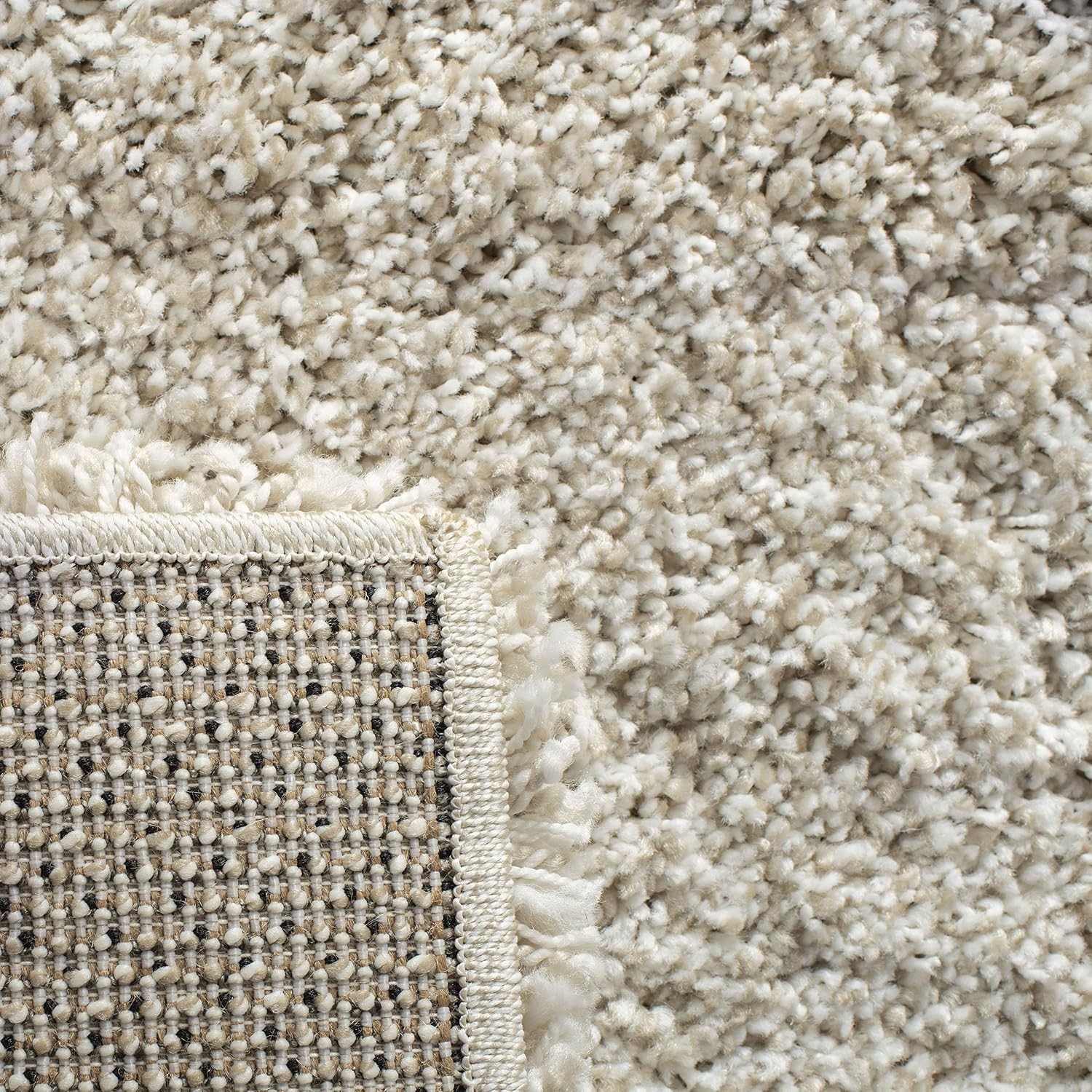 Hudson Shag 4′ x 6′ Ivory/Grey Plush Area Rug – Modern Diamond Trellis Design