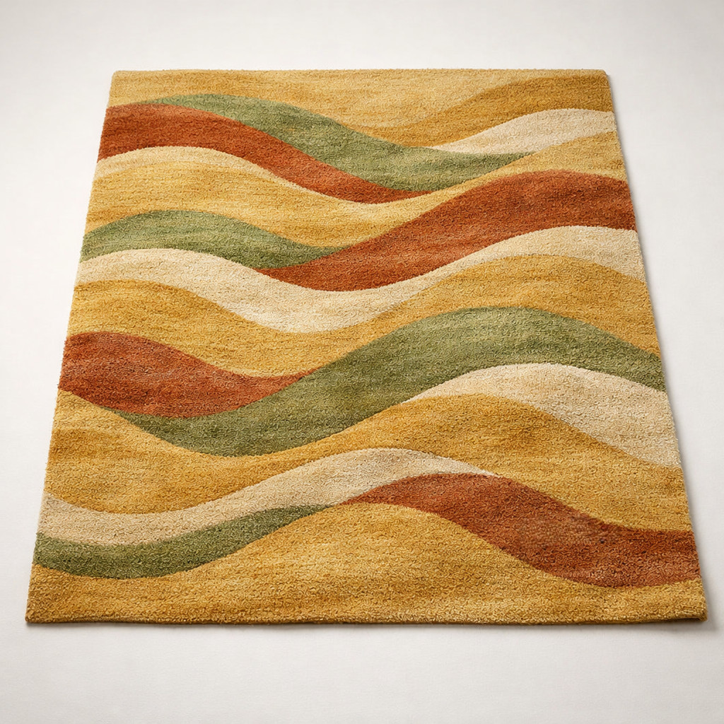 9×12 Hand Tufted Wool Area Rug Multicolor Wave Pattern Living Room Carpet