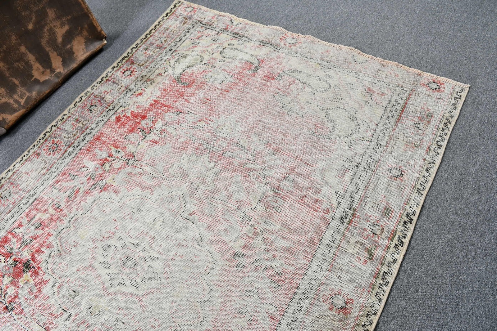 Turkish 4,9×7,7 ft Area Rug, Vintage Rug, Red Animal Print Rug