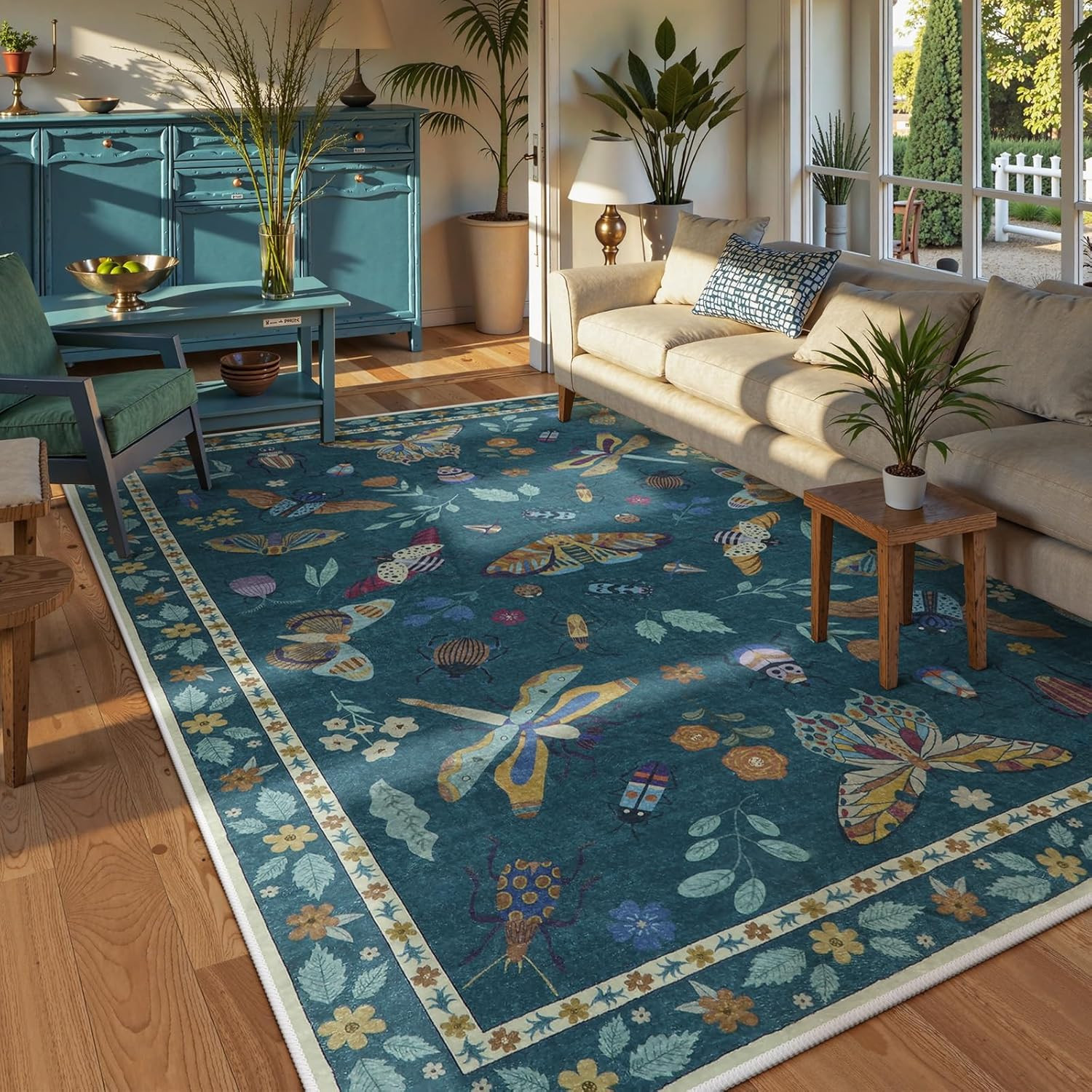 Insect Print Washable 6×9 Area Rug – Soft, Stain Resistant for Living Room