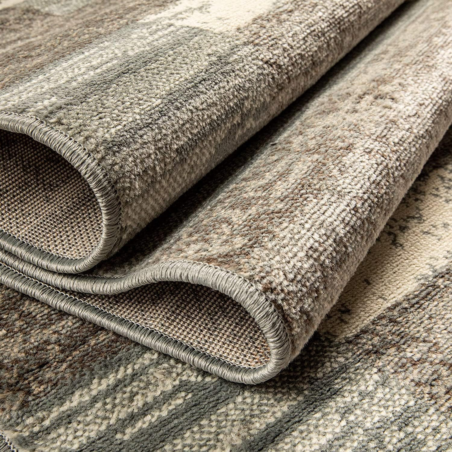 Indoor Area Rug, Jute Backed, Modern Geometric Patchwork Floor Decor for Bedroom