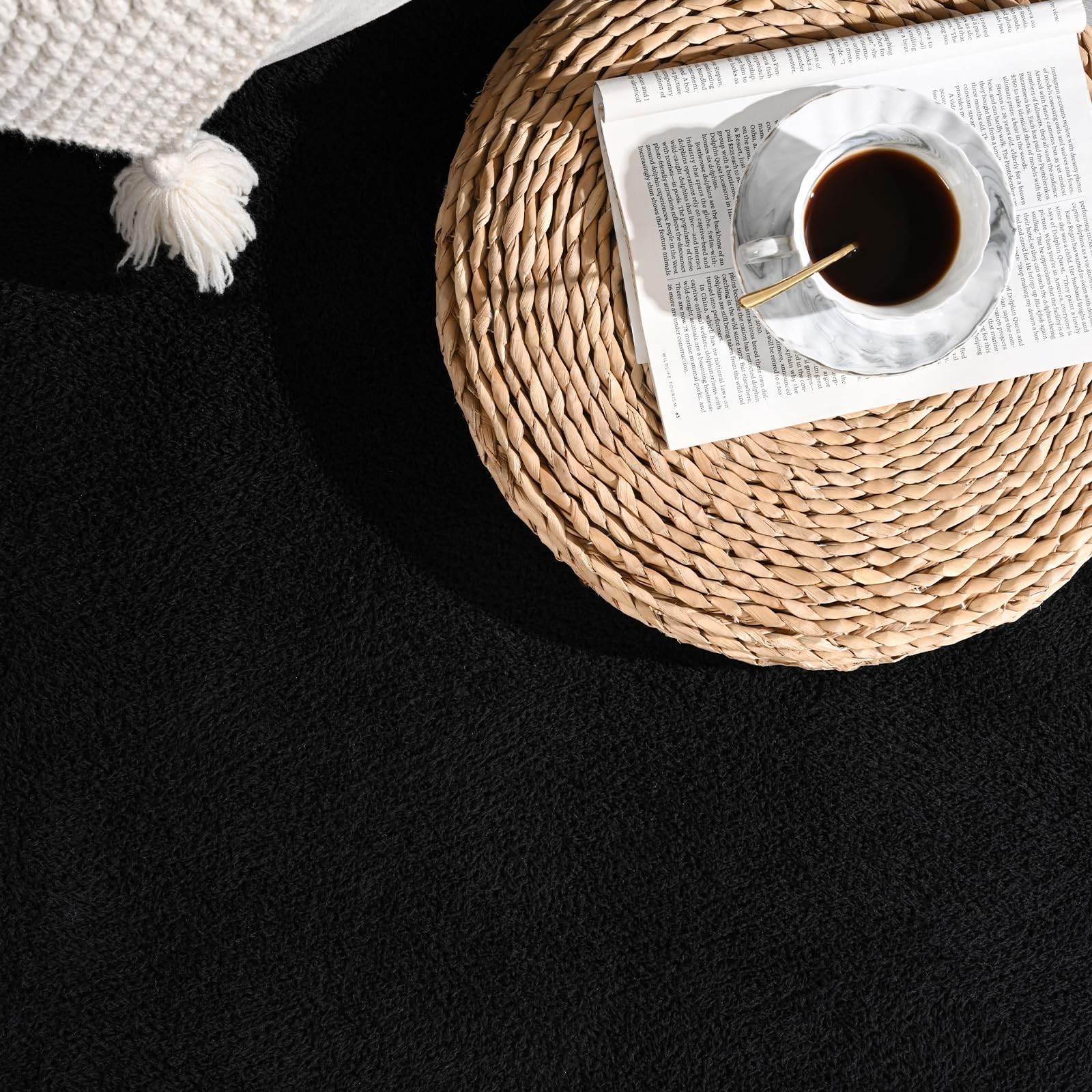 Ultra Soft Round Area Rugs for Living Room Bedroom, 4×4 Feet Black Thickened …