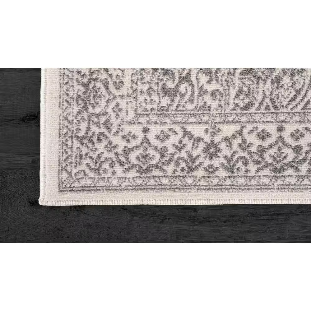 Athena Gray 9 Ft. X 12 Ft. Rubber Back Washable Oriental Border Indoor Outdoor P