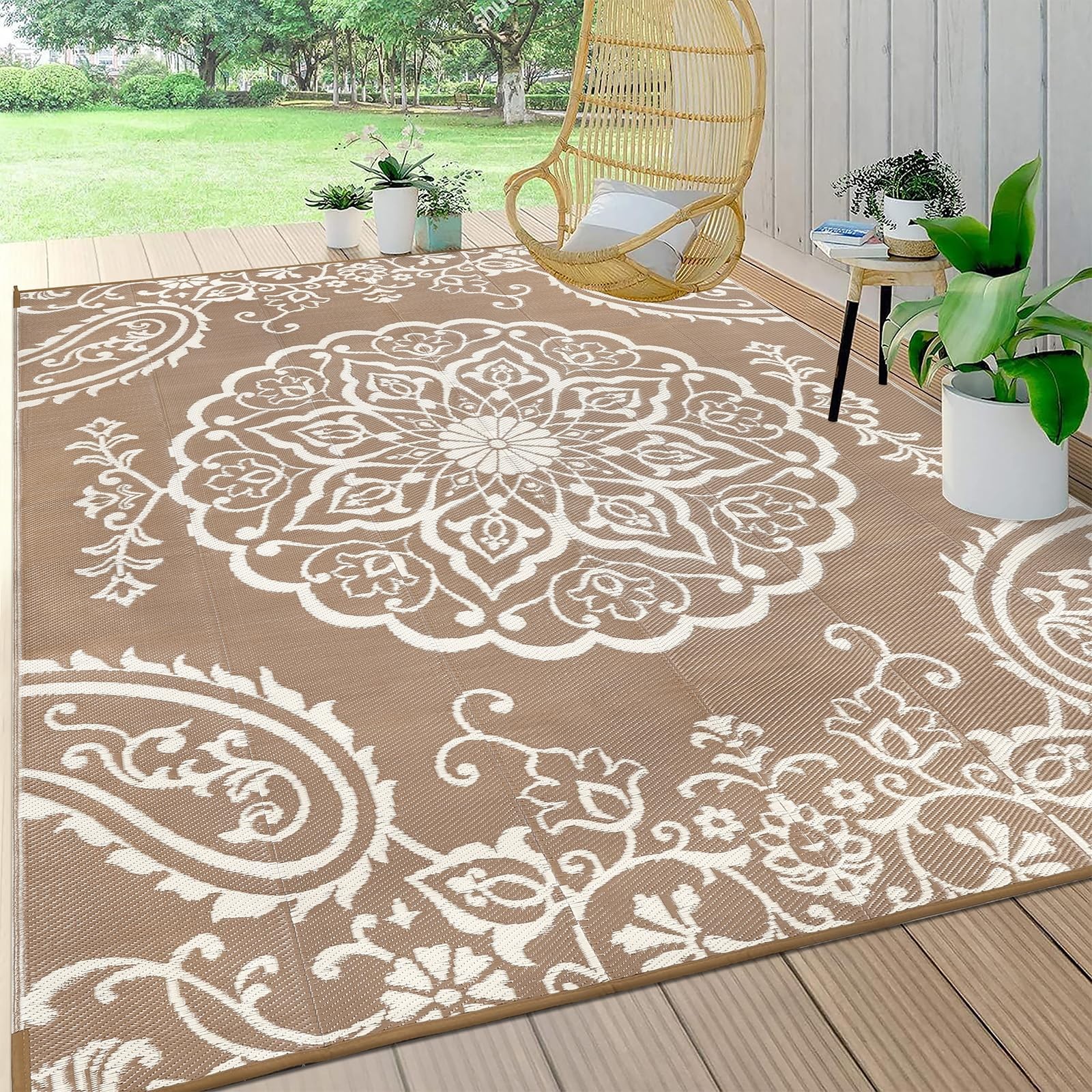 Waterproof Reversible Outdoor Rug Plastic Straw Patio Camping Mat RV Carpet Boho