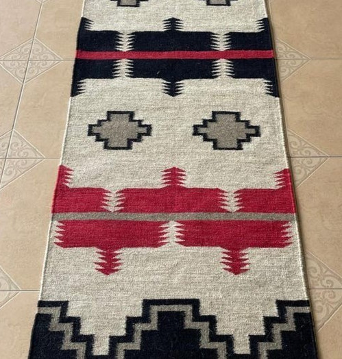 Red Southwestern Navajo Kilim Boho Runner Native American Tribal Wool 2.6×8 Ft