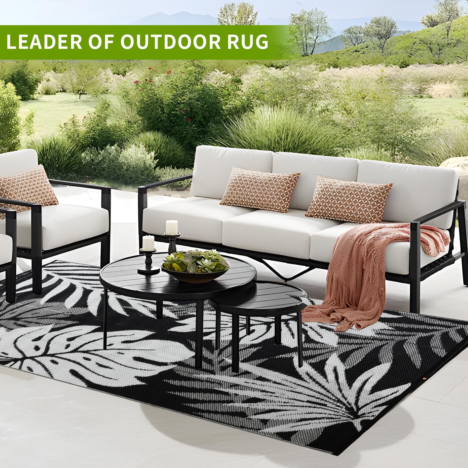 Outdoor Rug 6×9 ft Waterproof, Reversible Outdoor Plastic Straw Rug for Patio…