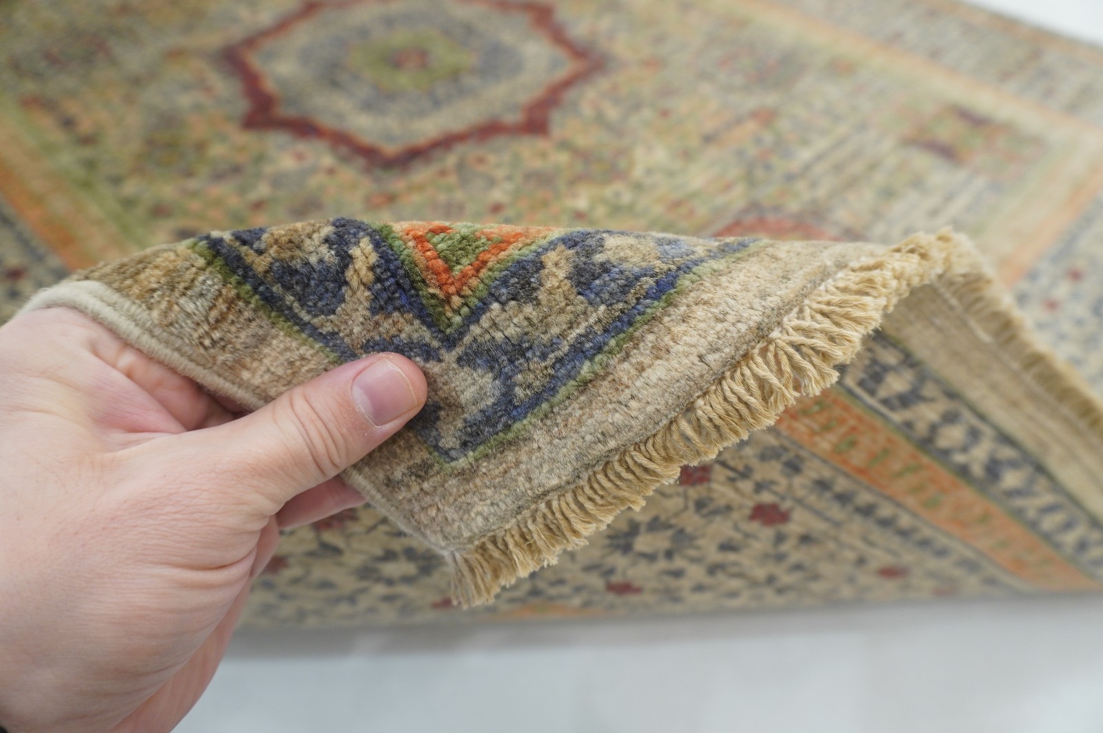 5×7 ft Beige Mamluk Afghan Hand Knotted Wool Medallion Rug