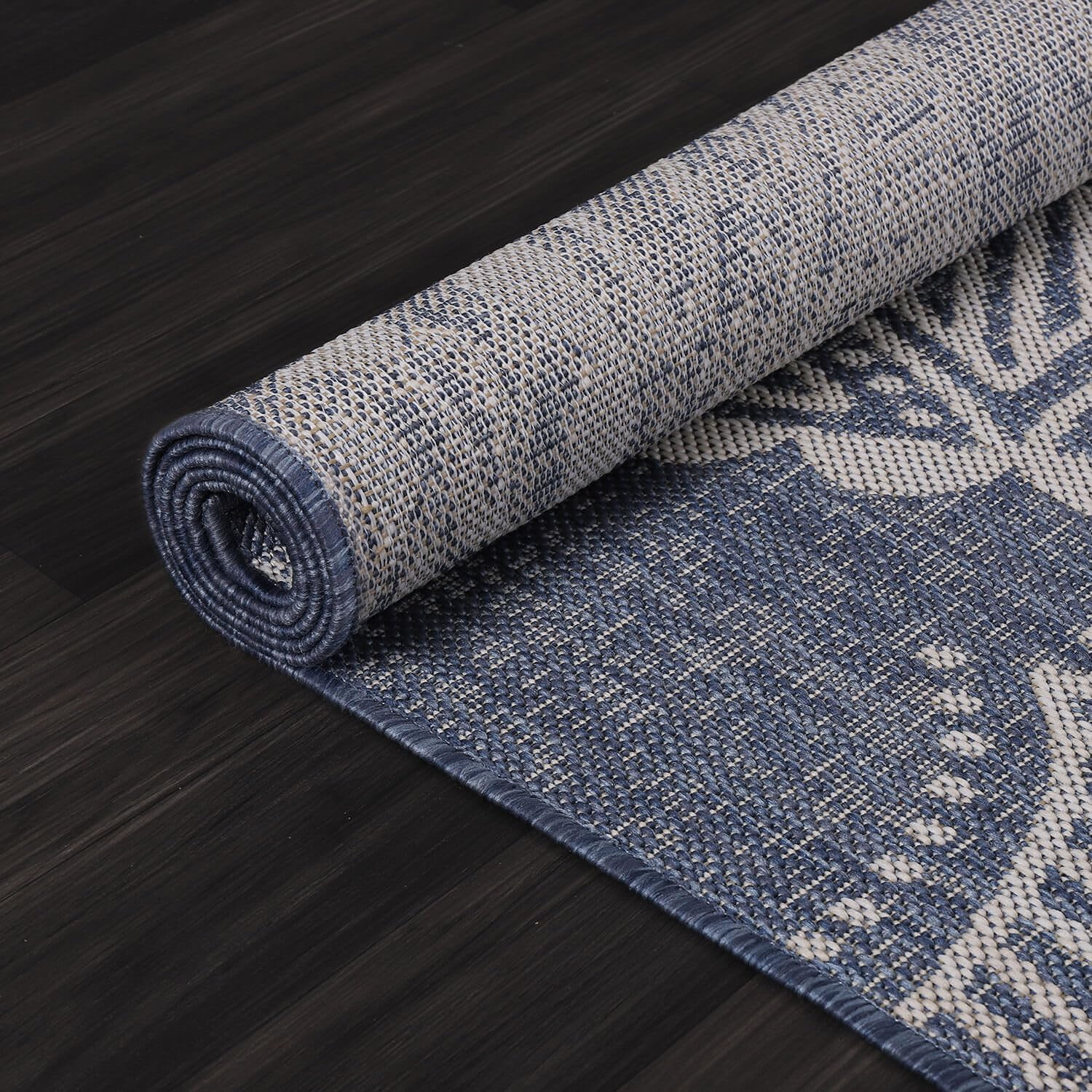 Blue Medallion Outdoor Rug 6×9 – Washable, Waterproof, Easy Clean Area Carpet