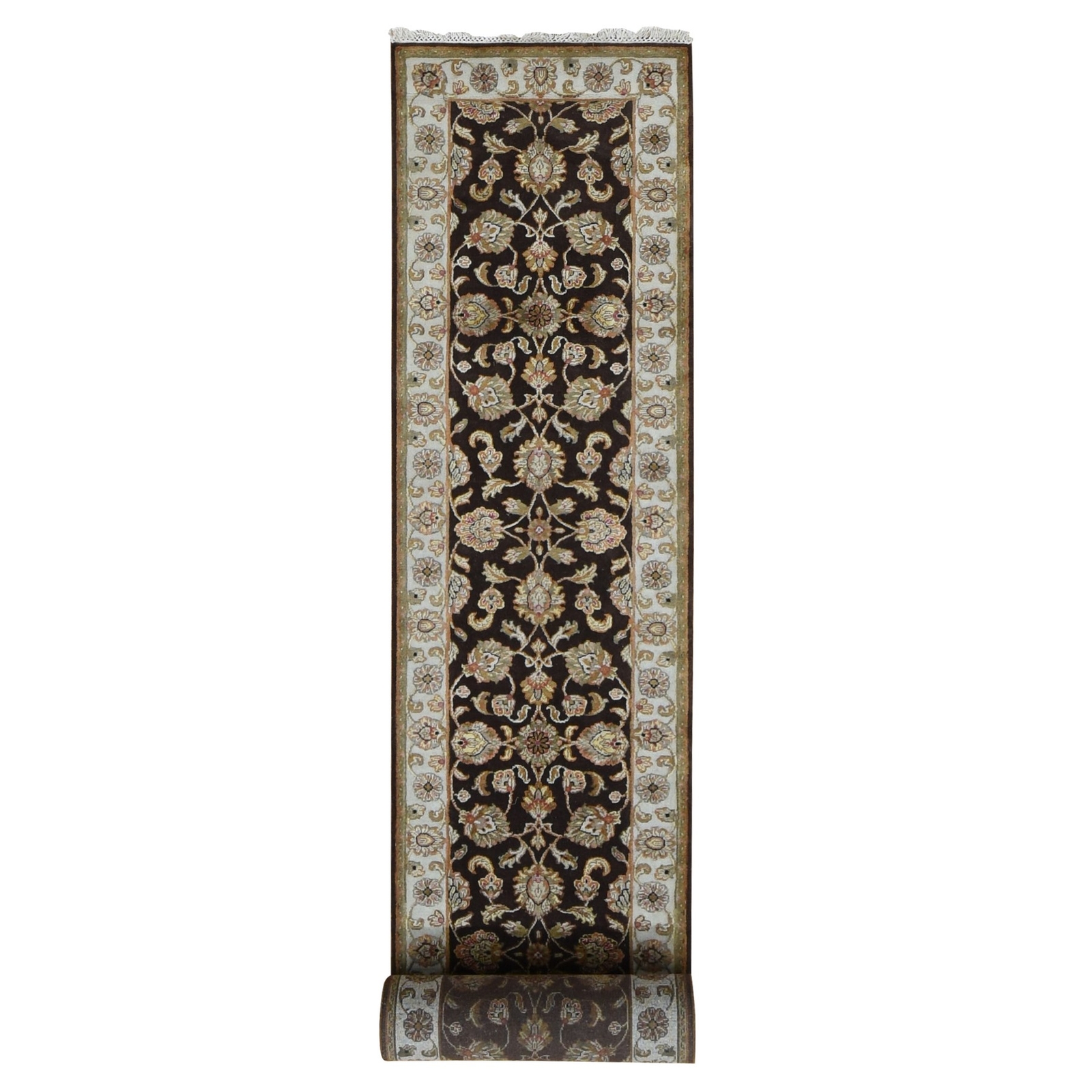 2’7″x15’9″ Brown Rajasthan Wool and Silk XL Runner Hand Knotted Rug R87656