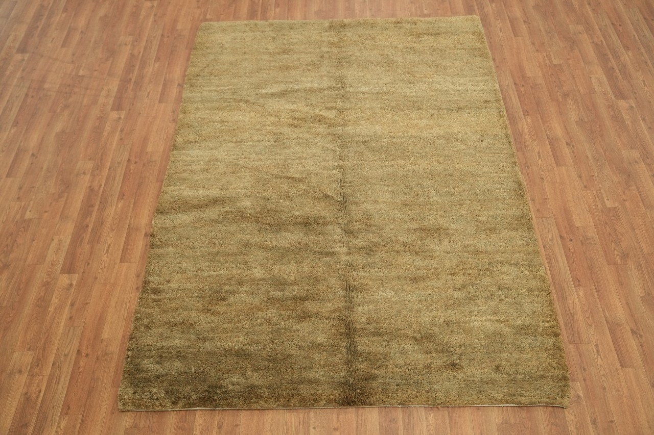 Solid Brown & Gold Jute Hand-Knotted 6×8 Modern Contemporary Area Rug