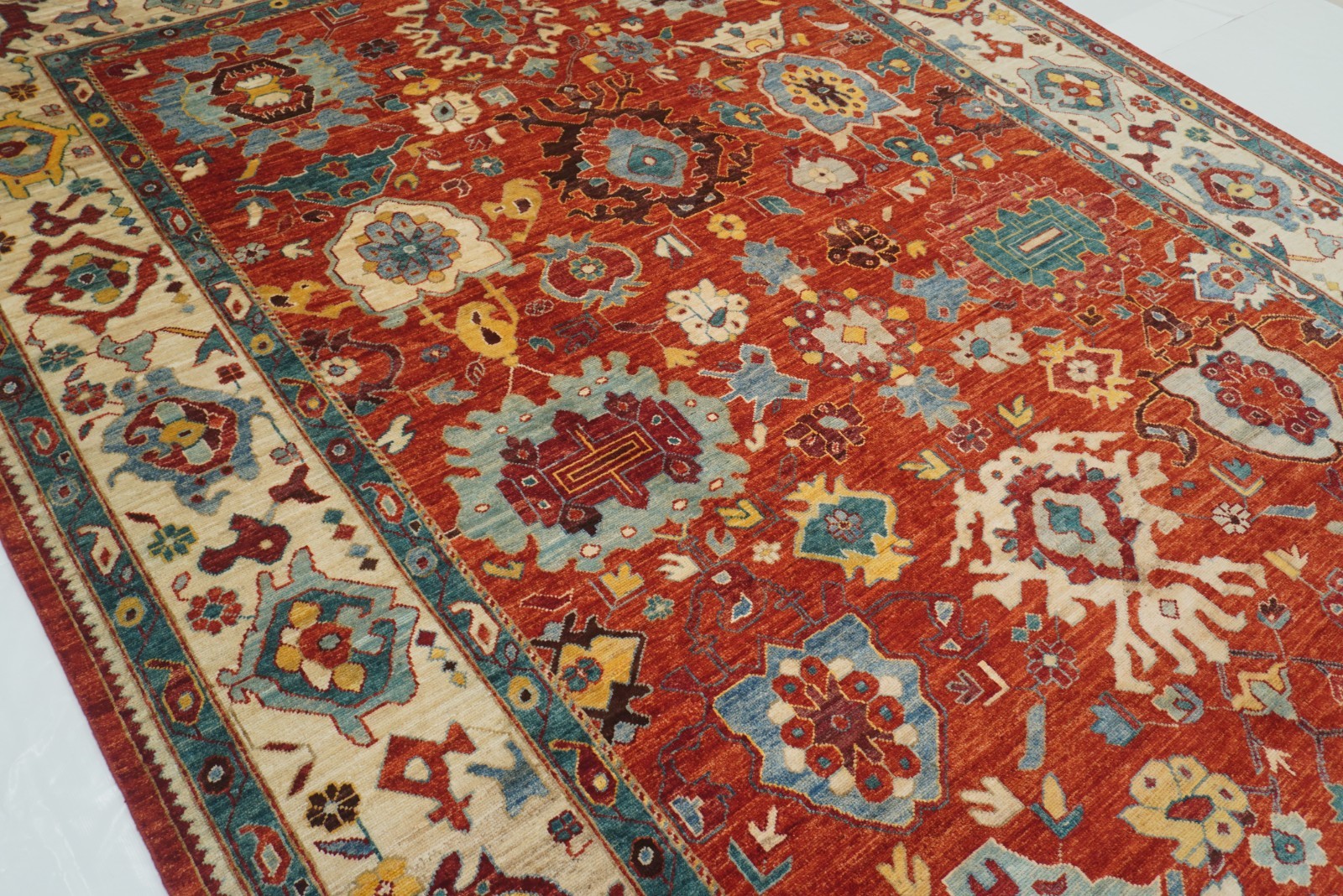 10×14 ft Red Oushak Turkish Style Hand Knotted Wool Area Rug