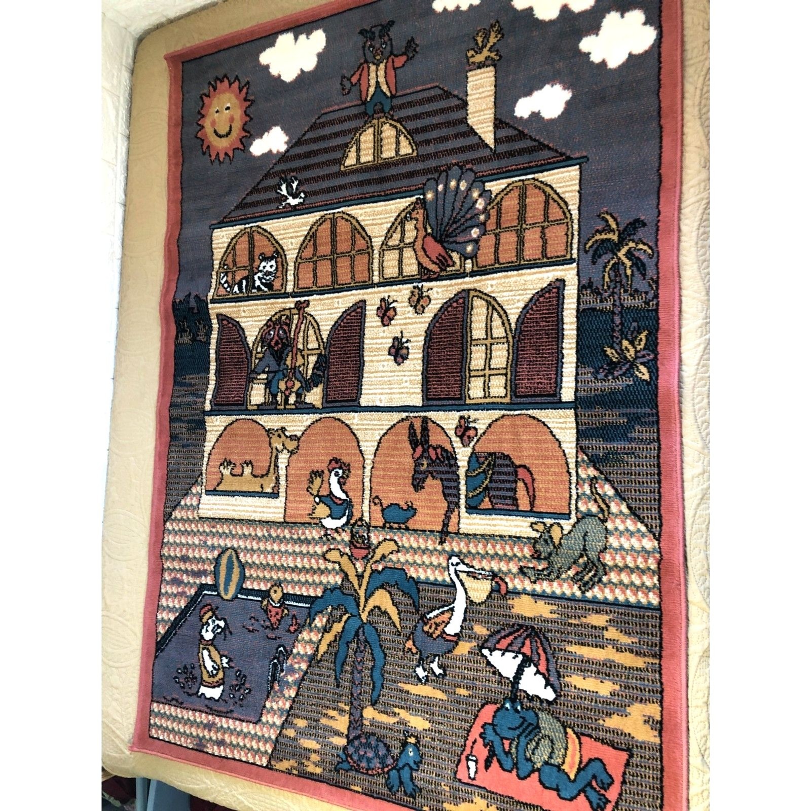Vintage Animal House Tapestry Rug 49×70 NWOT Woven Wall Hanging Cartoon Pool