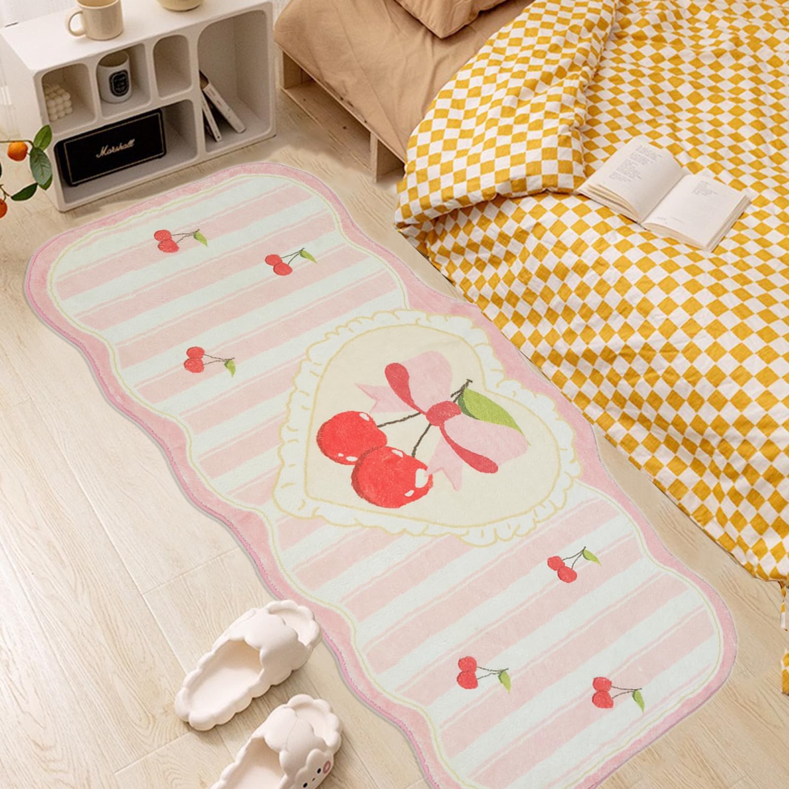 Pink Oval Runner Rug Heart Pink Kids Rug Fluffy and Washable Throw Mat Cherry…