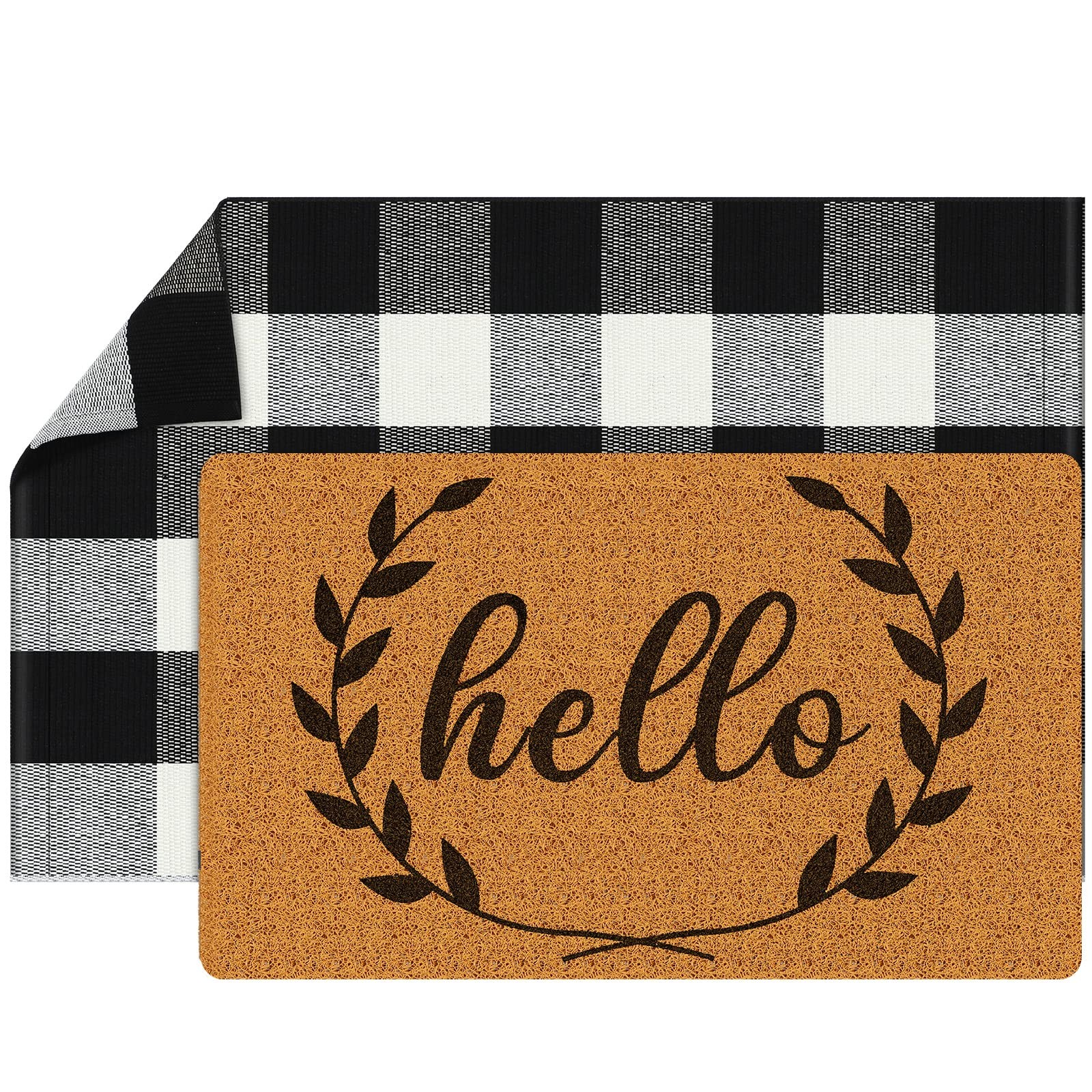 2 Pcs Front Door Mat Buffalo Outdoor Rug Oh Hello Doormat Decor Coir Mat Nons…