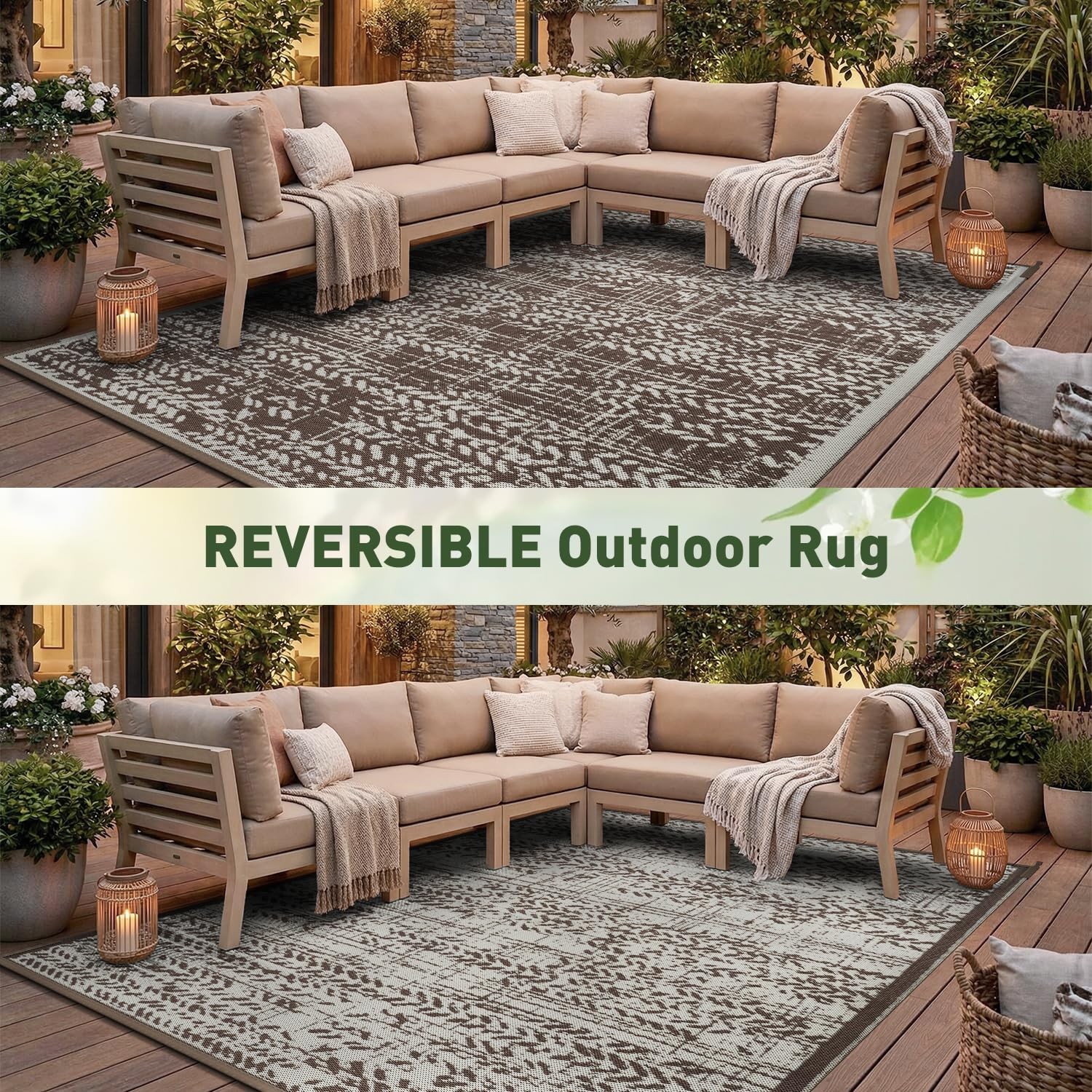 MontVoo Outdoor Rug Waterproof-Patio Rug Mat 6×9 Outdoor RV Camping Picnic Be…