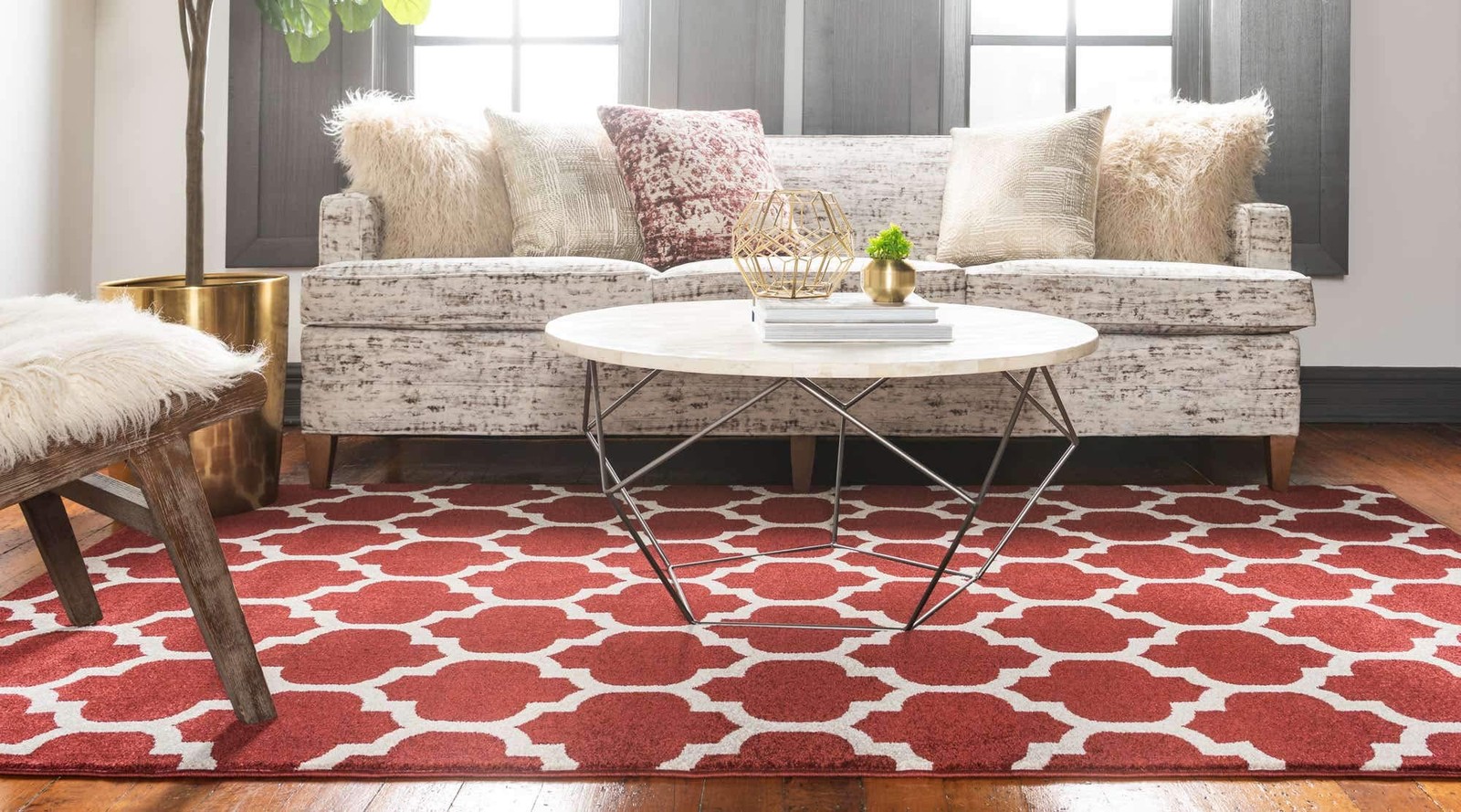 Trellis Collection Area Rug – Philadelphia (6′ 1″ x 9′ Rectangle Dark Terraco…