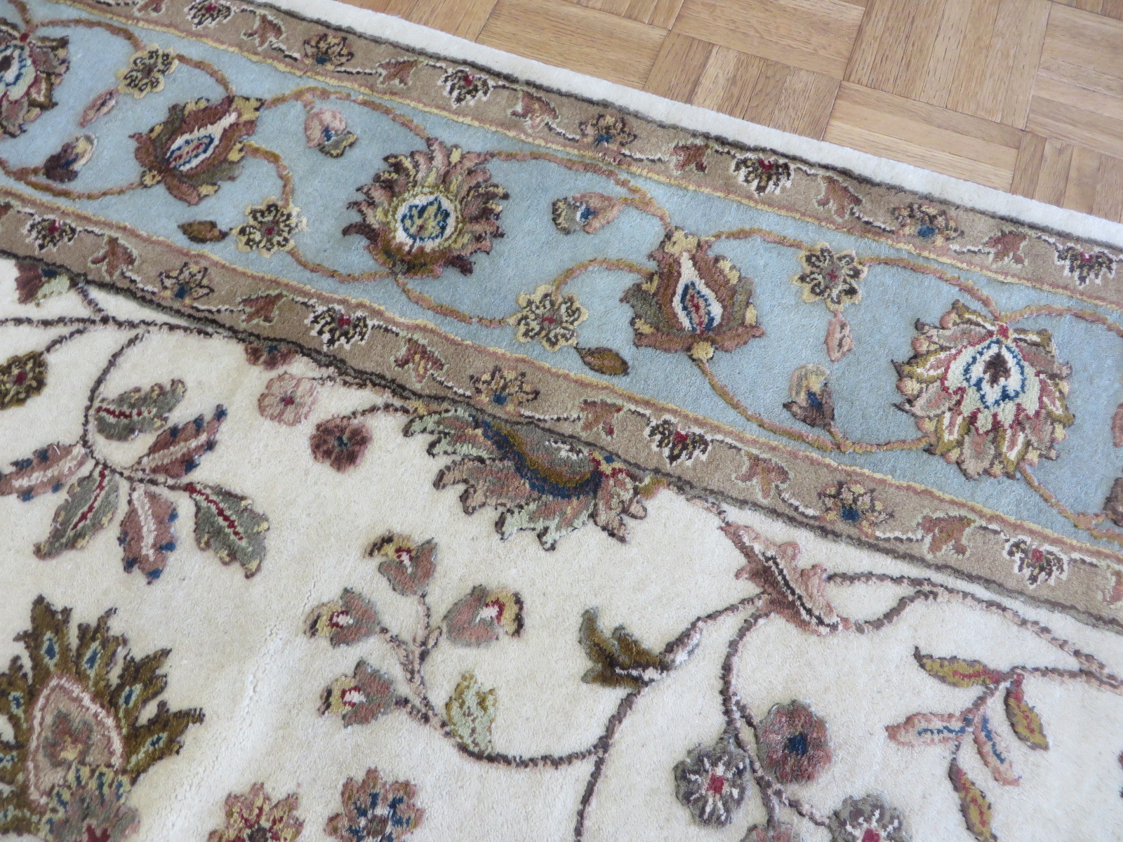 6 x 9’3 Hand Knotted Ivory Sky Blue Persian Tabriz With Silk Oriental Rug G5226