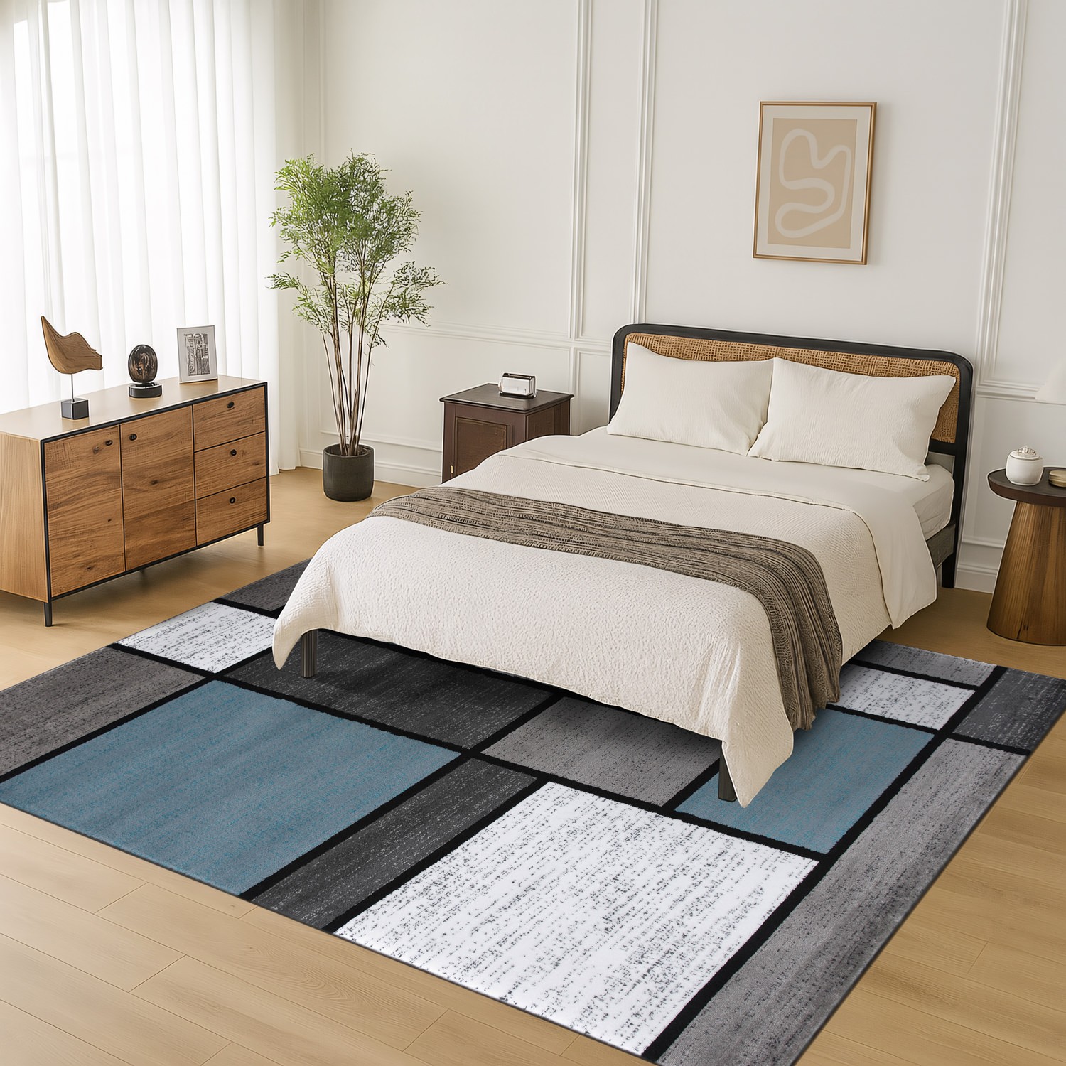 Rugshop Area Rug Contemporary Modern Boxed Color Block Rugs for Living Room 5×7