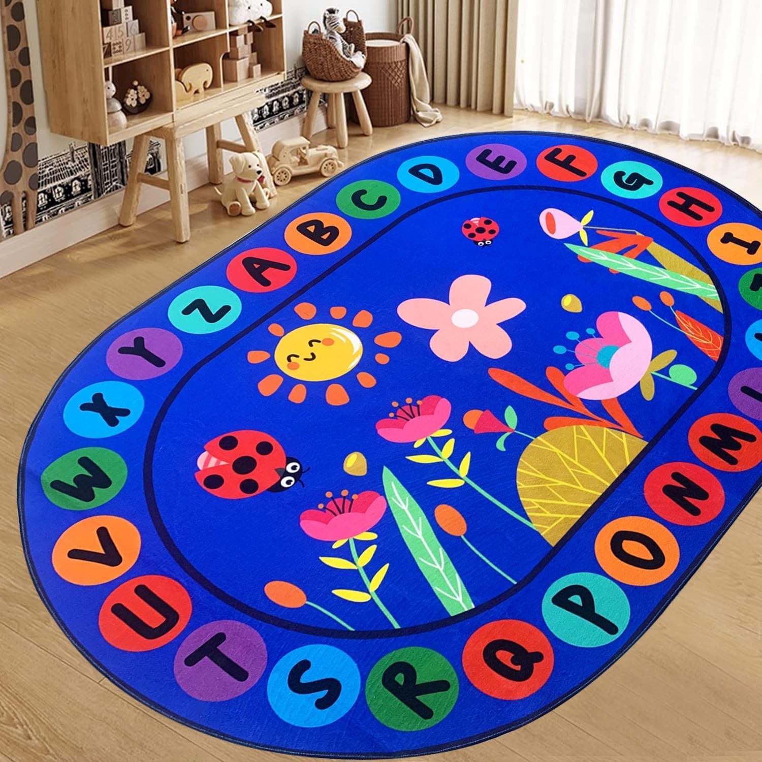 USTIDE Large Oval Kids Rug Carpet 6.5x10Ft ABC Alphabet Garden Educational Cl…