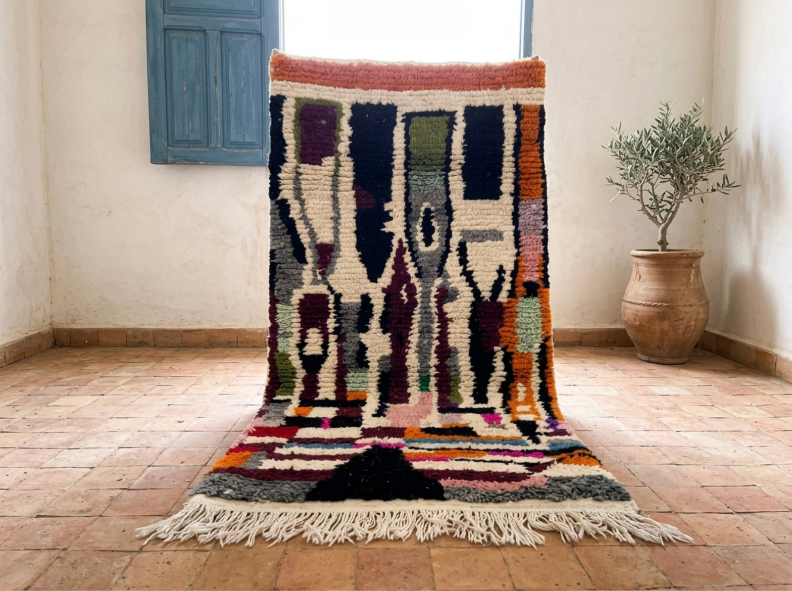 Handmade Moroccan Wool Rug Abstract Berber Beni Ourain Boho Carpet Custom Size
