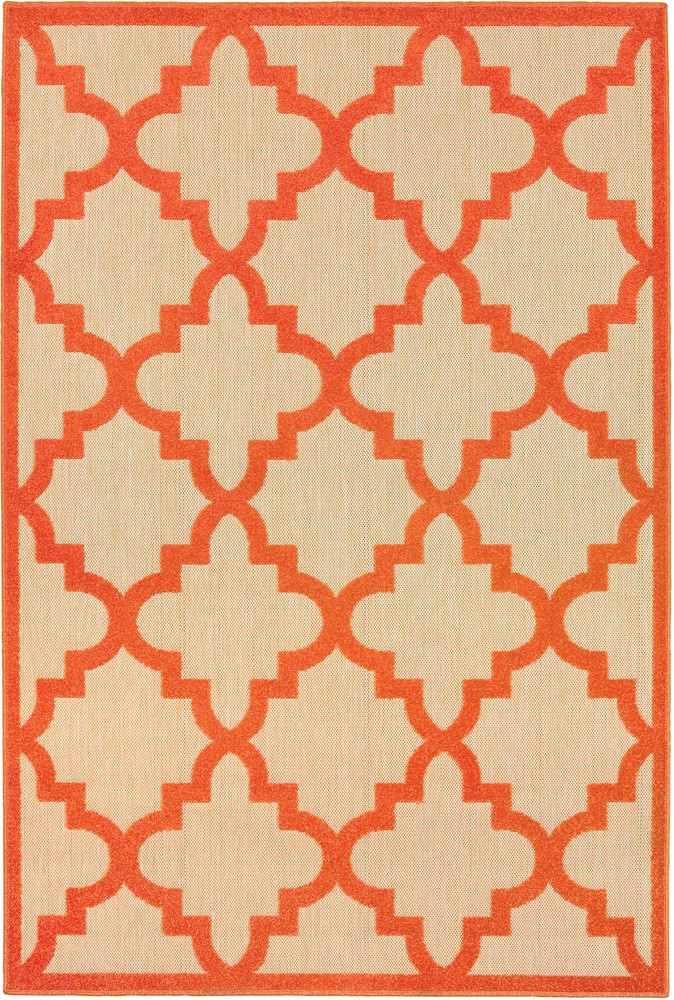 Beige Outdoor Curved Angles Geometric Area Rug 660O9 – Aprx 9′ 10″ x 12′ 10″