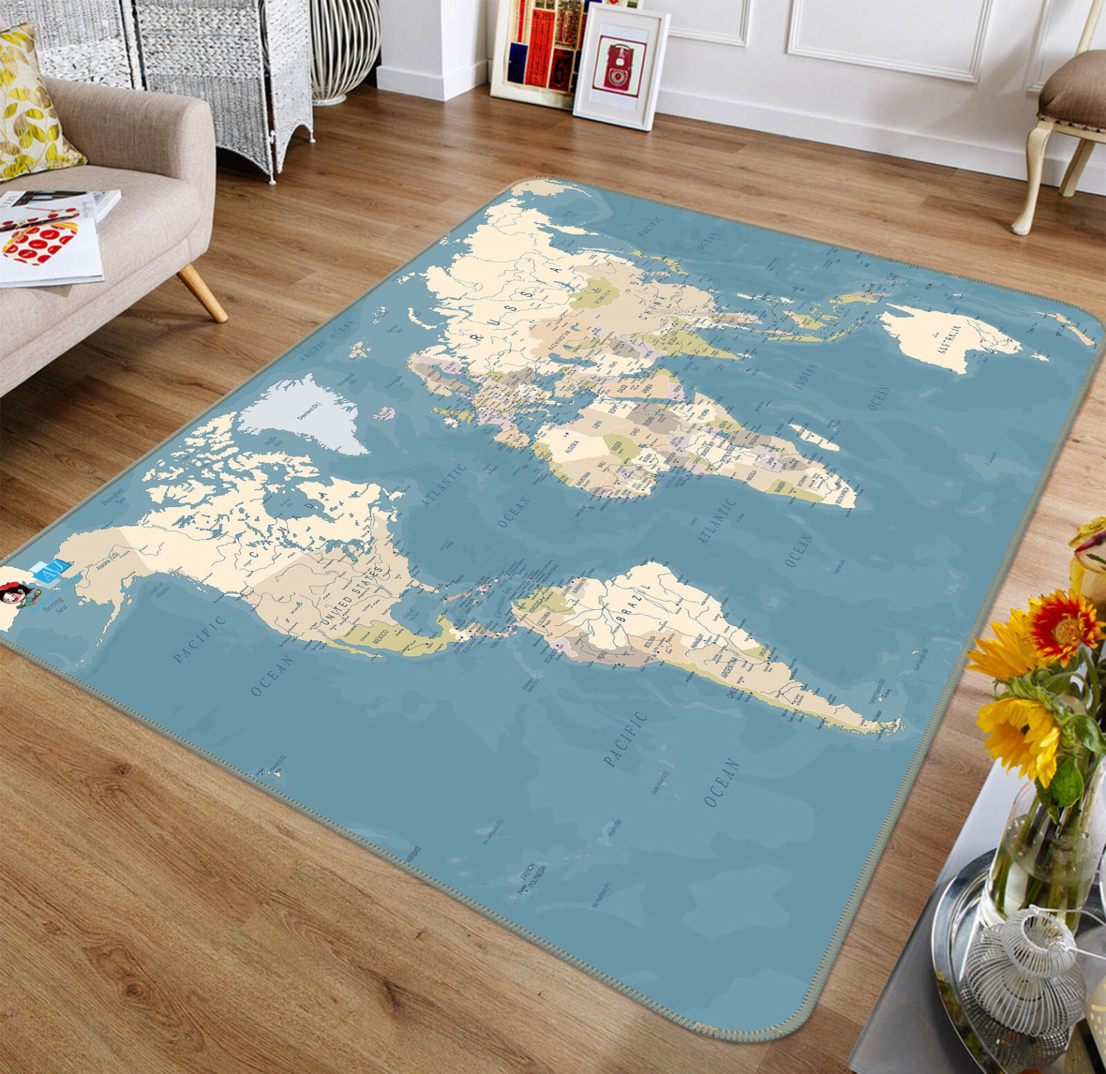 3D Yellow World Map ZHUA587 Game Non Slip Rug Mat Photo Carpet Zoe
