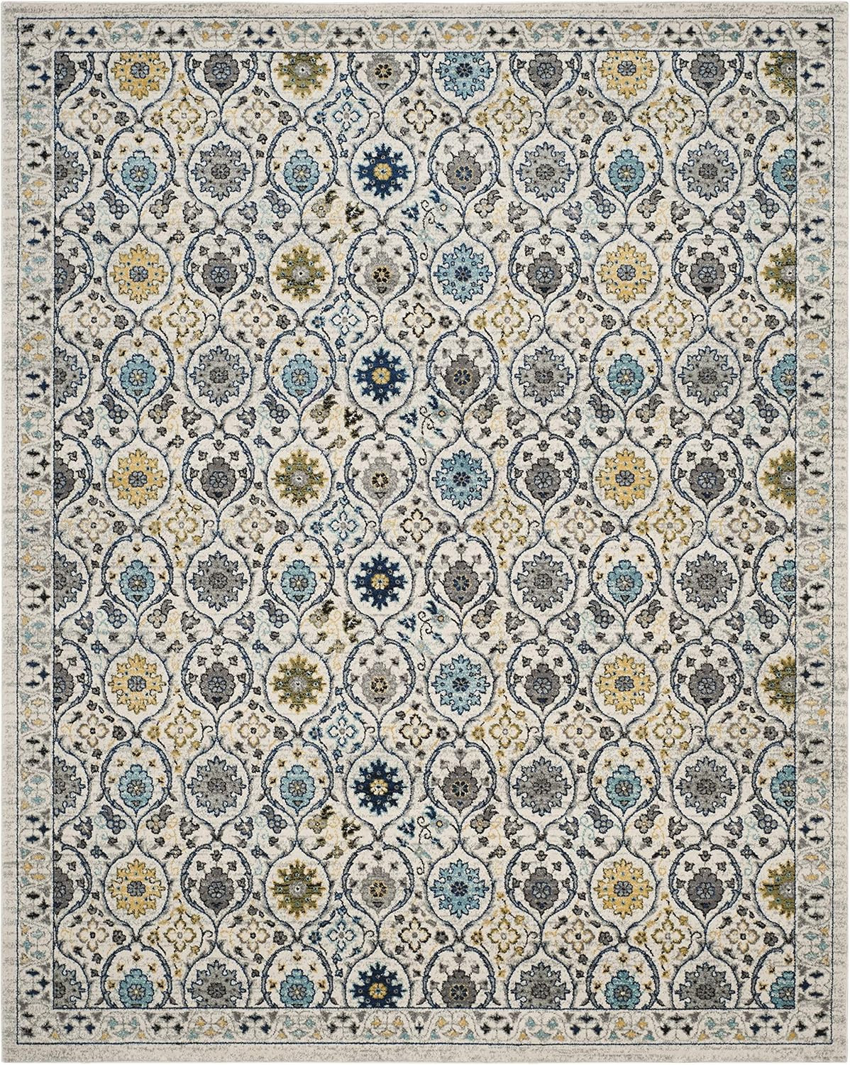Evoke 9′ x 12′ Ivory/Blue Non-Shedding Area Rug for Home Decor