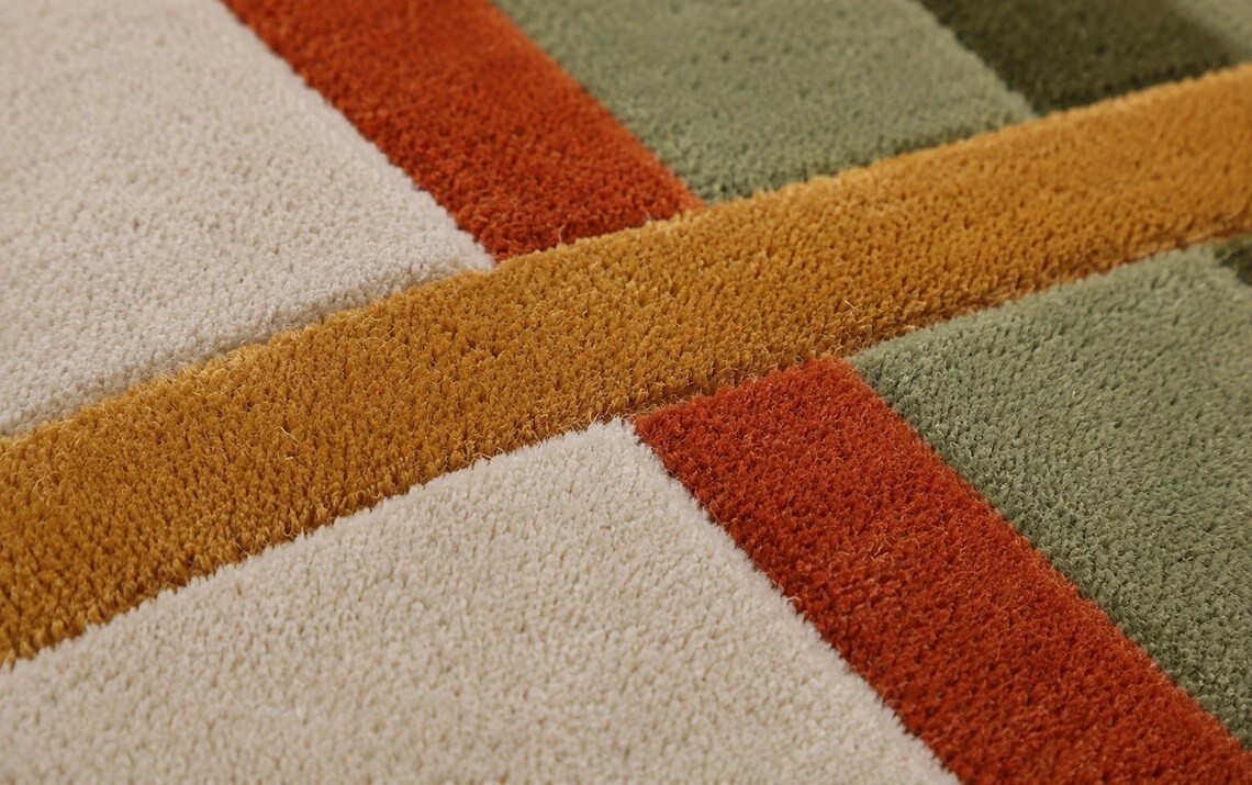 Hand Tufted Geometric Wool Rug: Modern Abstract Scandinavian Designer Carpet
