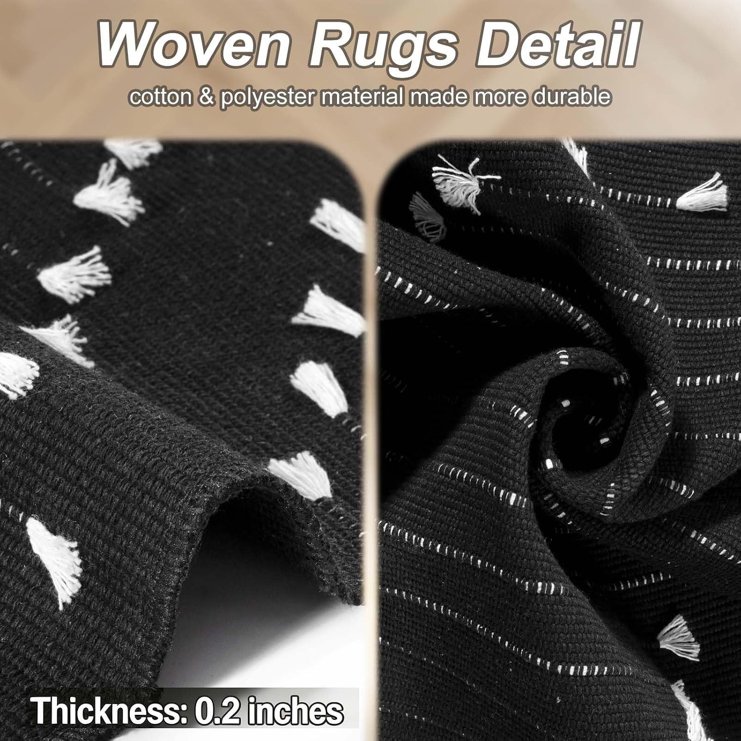 Black Moroccan Woven Outdoor Rug – Washable Bohemian Entryway Mat 2’3”x3’6”