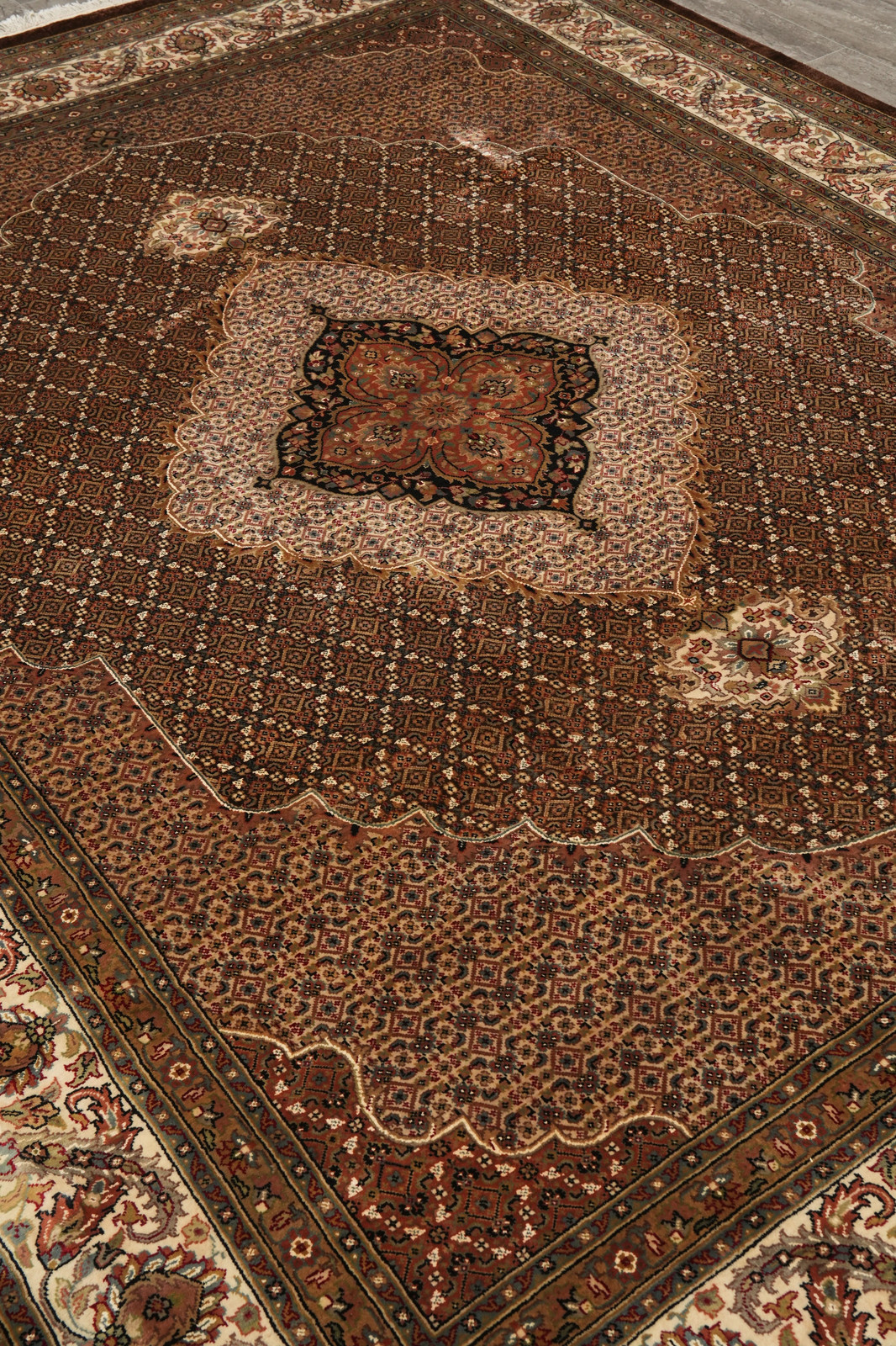 8 x 10 Dark Chocolate Brown Quality Area Rug Tabriiz Mahii Wool and Silk #F-4460