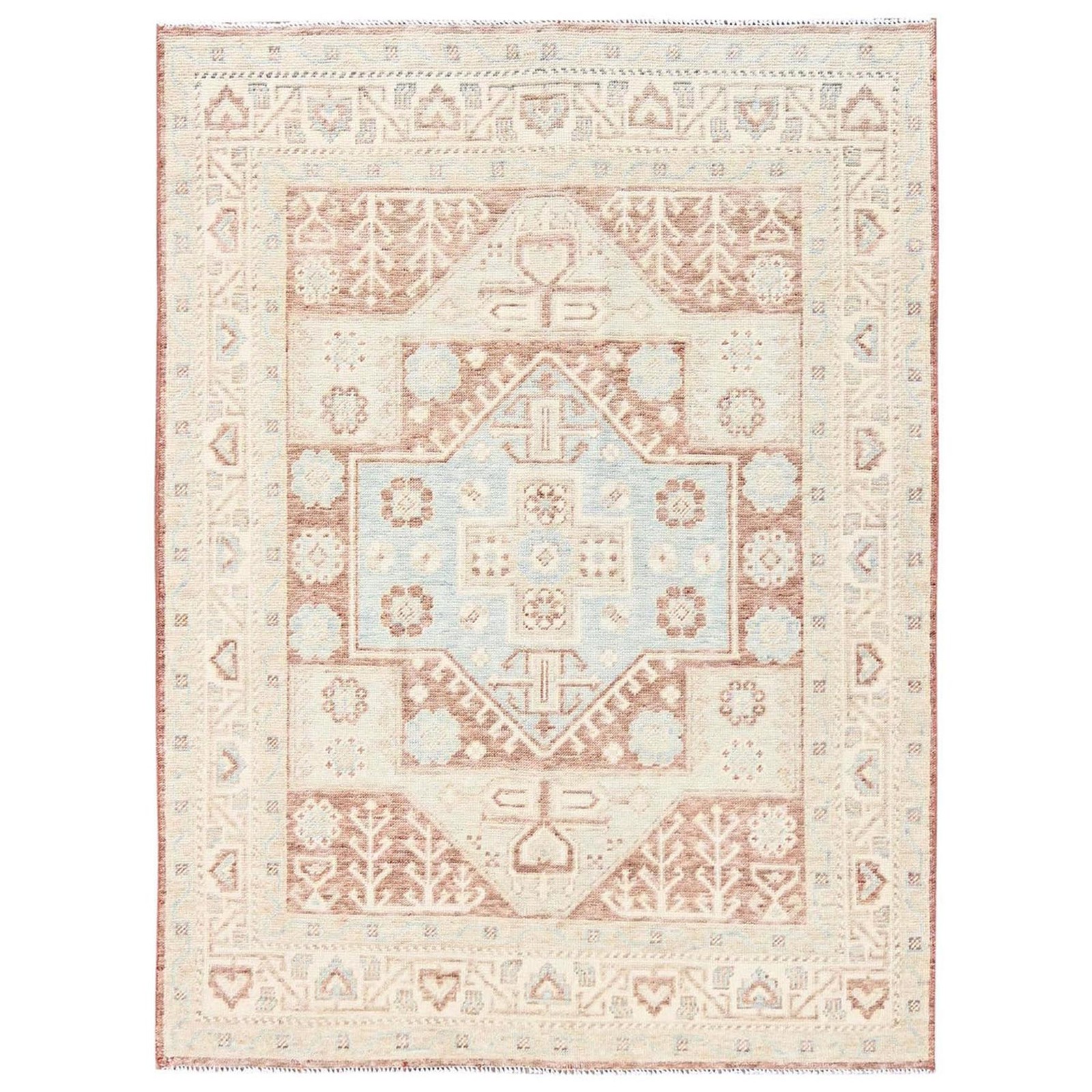 5’x6’10” Irish Brown Anatolian Village Design Hand Knotted Pure Wool Rug 2794