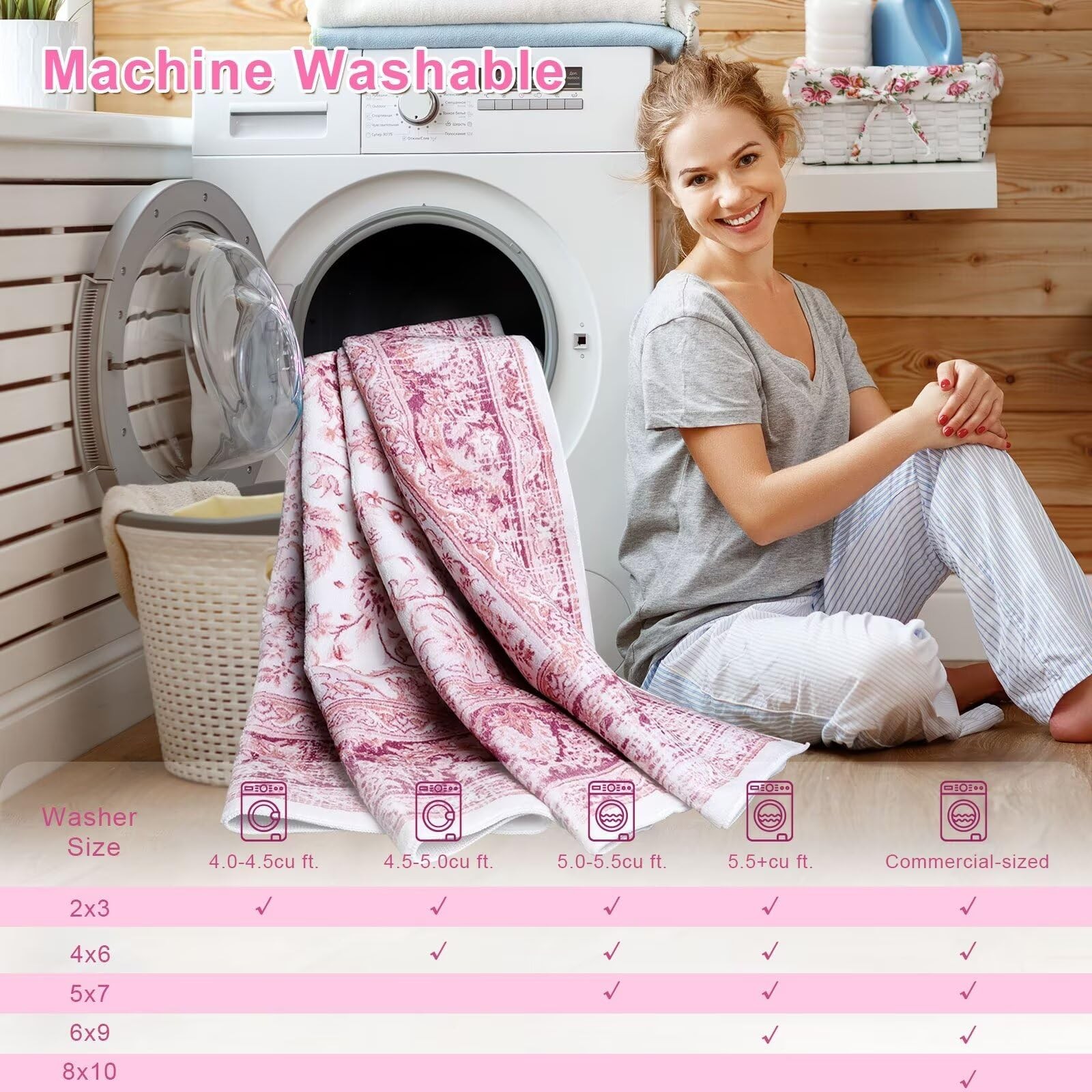 Macgace 5×7 Bright Pink Area Rug for Living Room, Machine Washable Rugs with …