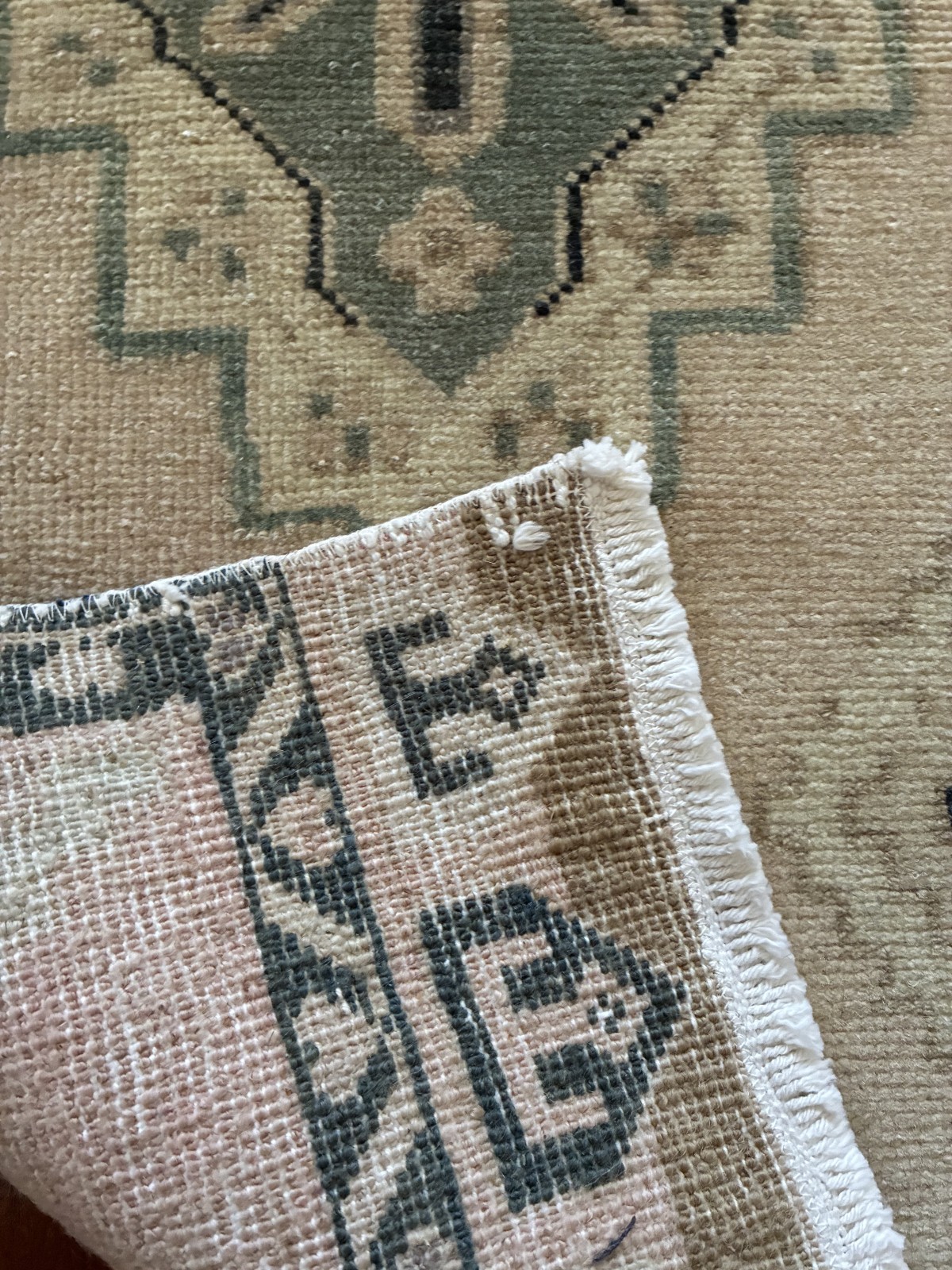 Entryway Small Accent Rug 2×3 Vintage Turkish Oushak Sage Green Wool Mat